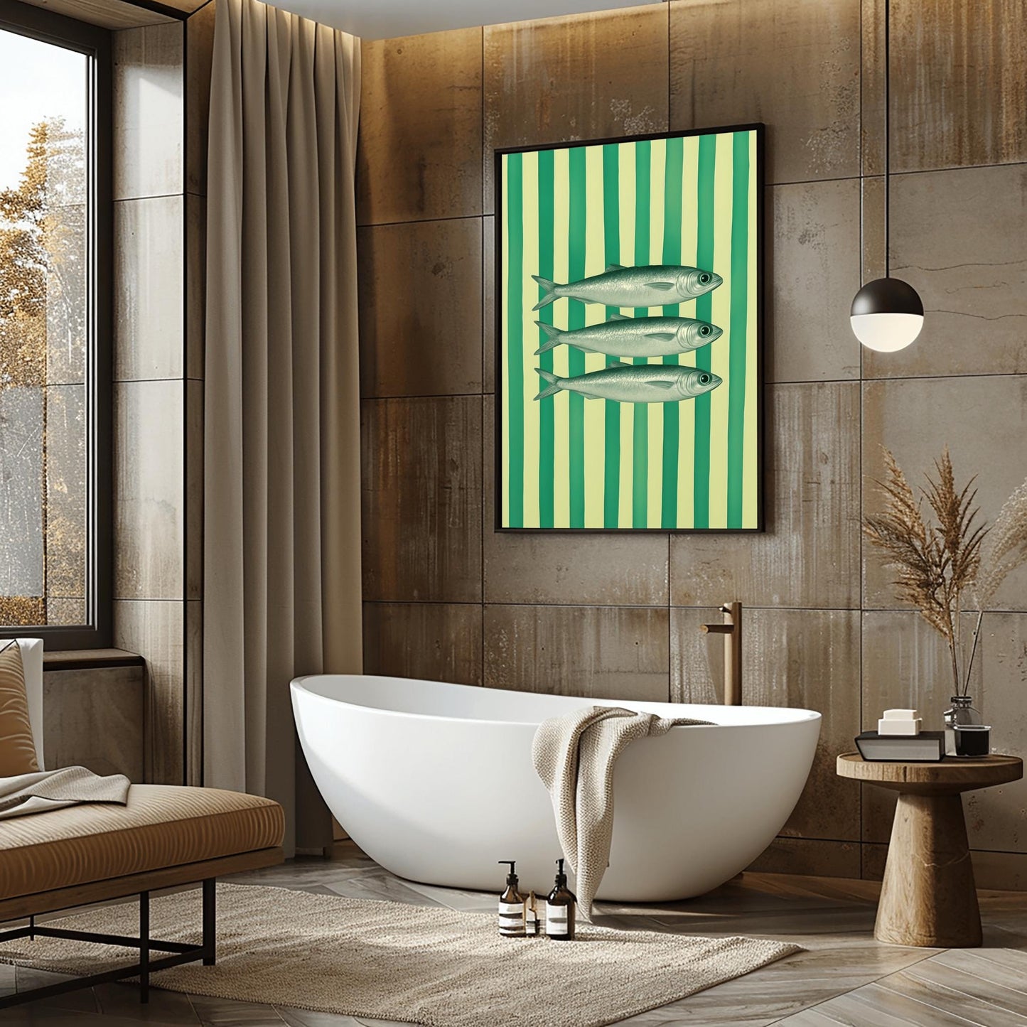 Sardines Print Art for Coastal Home Decor, Nautical Fish Wall Art, Beach House Blue Stripes Poster, Funky Fisherman Aesthetic