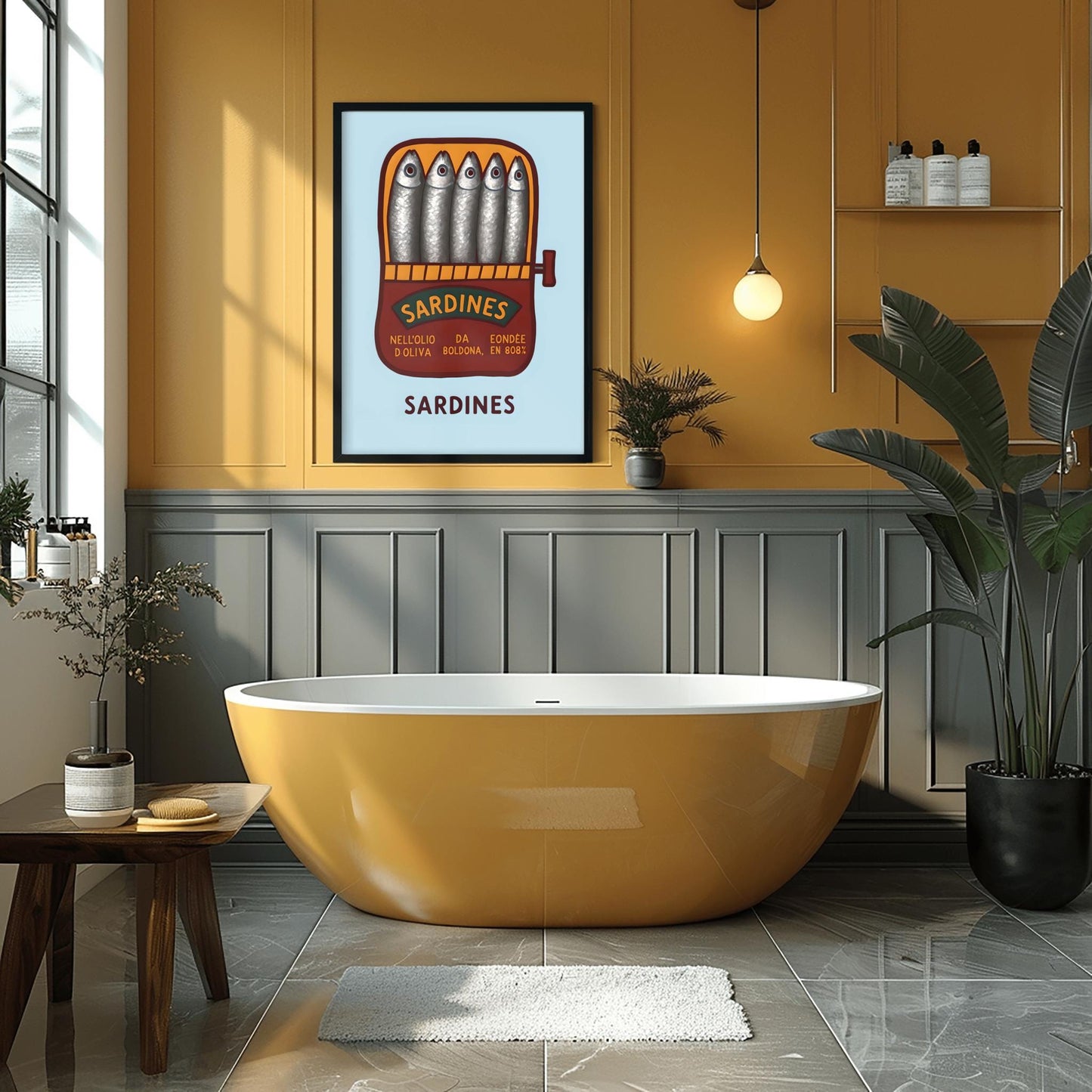 Sardines Hand Drawn Art Print, Retro Tinned Fish Wall Decor, Trendy Seafood Art for Modern Kitchen or Coastal Gallery
