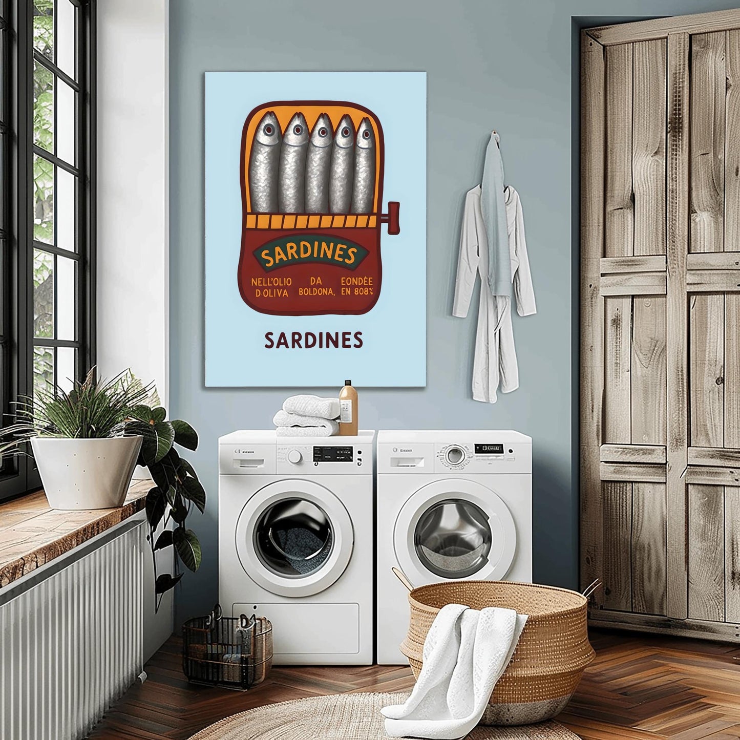 Sardines Hand Drawn Art Print, Retro Tinned Fish Wall Decor, Trendy Seafood Art for Modern Kitchen or Coastal Gallery