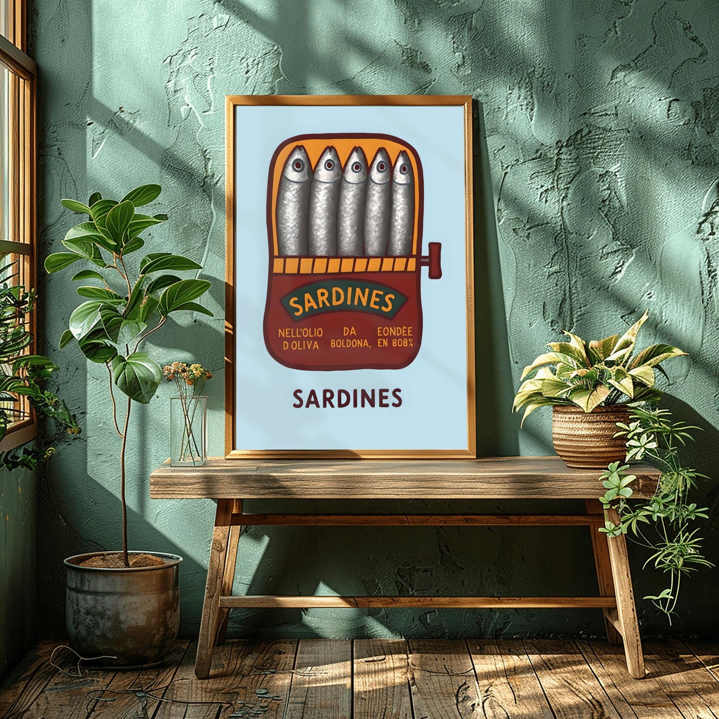 Sardines Hand Drawn Art Print, Retro Tinned Fish Wall Decor, Trendy Seafood Art for Modern Kitchen or Coastal Gallery