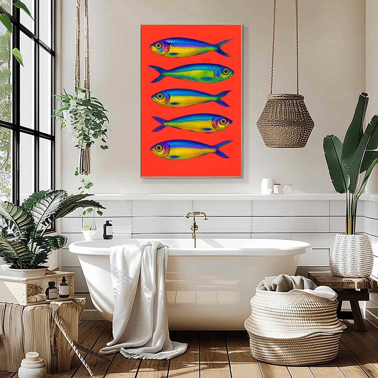 Sardines poster, Bright sardines print, Colourful house decor, Fish poster, retro decor, fish decor, kitchen decor, sardine decor, kitchen
