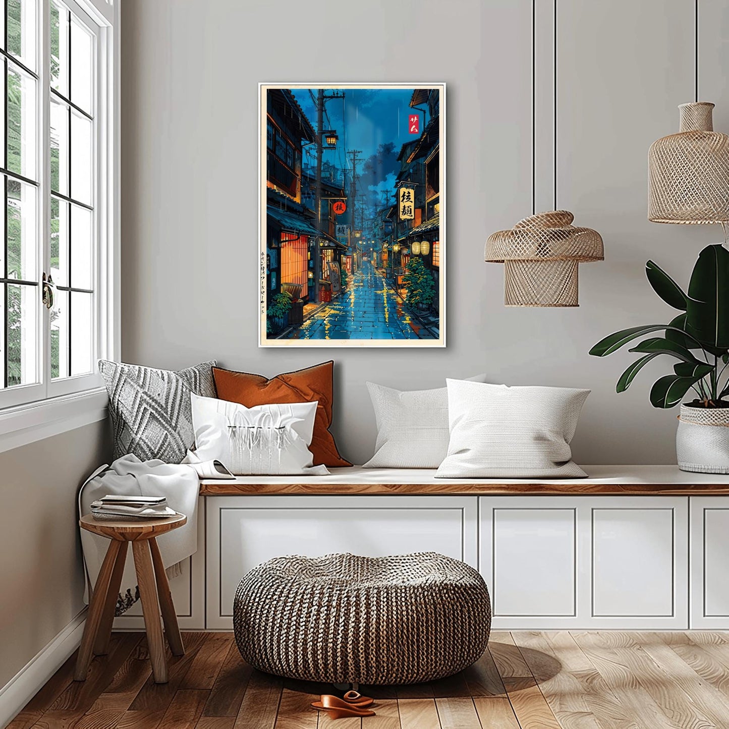 Anime House Poster Japanese Tokyo Tea House Art, Modern Ukiyo-e City Street Cafe Print, Japanese Decor Wall Art
