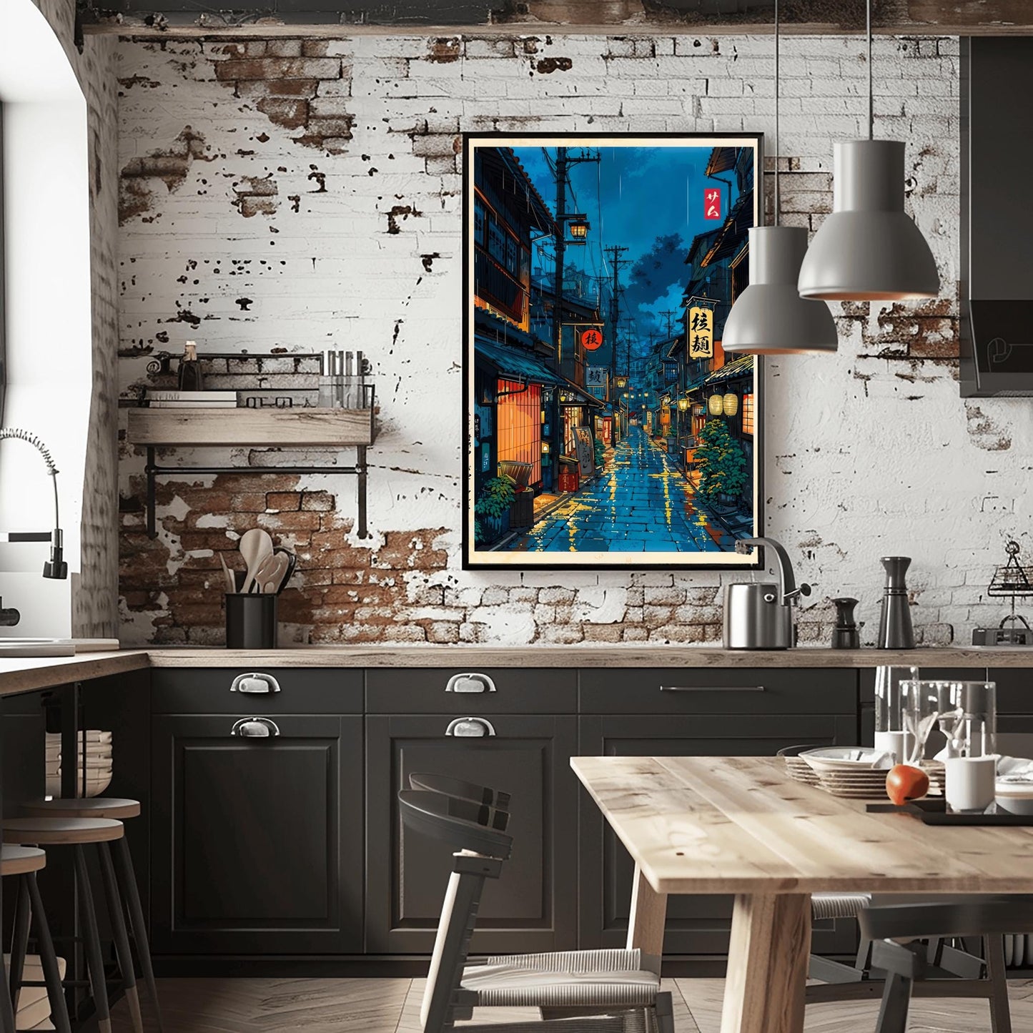Anime House Poster Japanese Tokyo Tea House Art, Modern Ukiyo-e City Street Cafe Print, Japanese Decor Wall Art