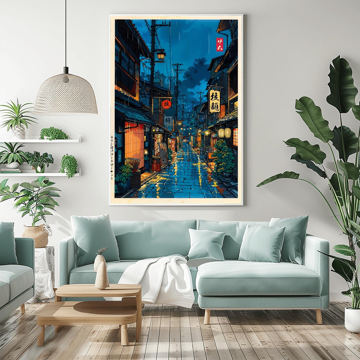 Anime House Poster Japanese Tokyo Tea House Art, Modern Ukiyo-e City Street Cafe Print, Japanese Decor Wall Art
