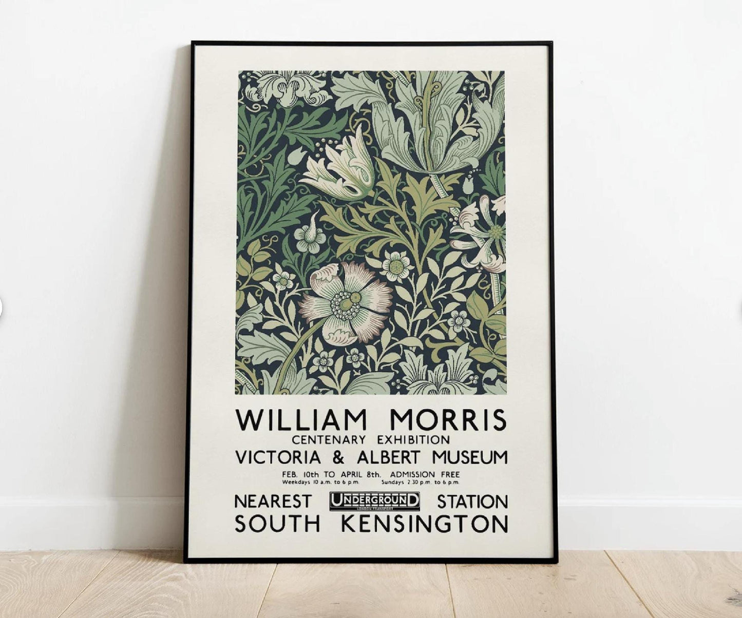 William Morris Exhibition Poster Art Nouveau Wall Art Print Victoria and Albert Museum Home Decor Morris Flower Pattern