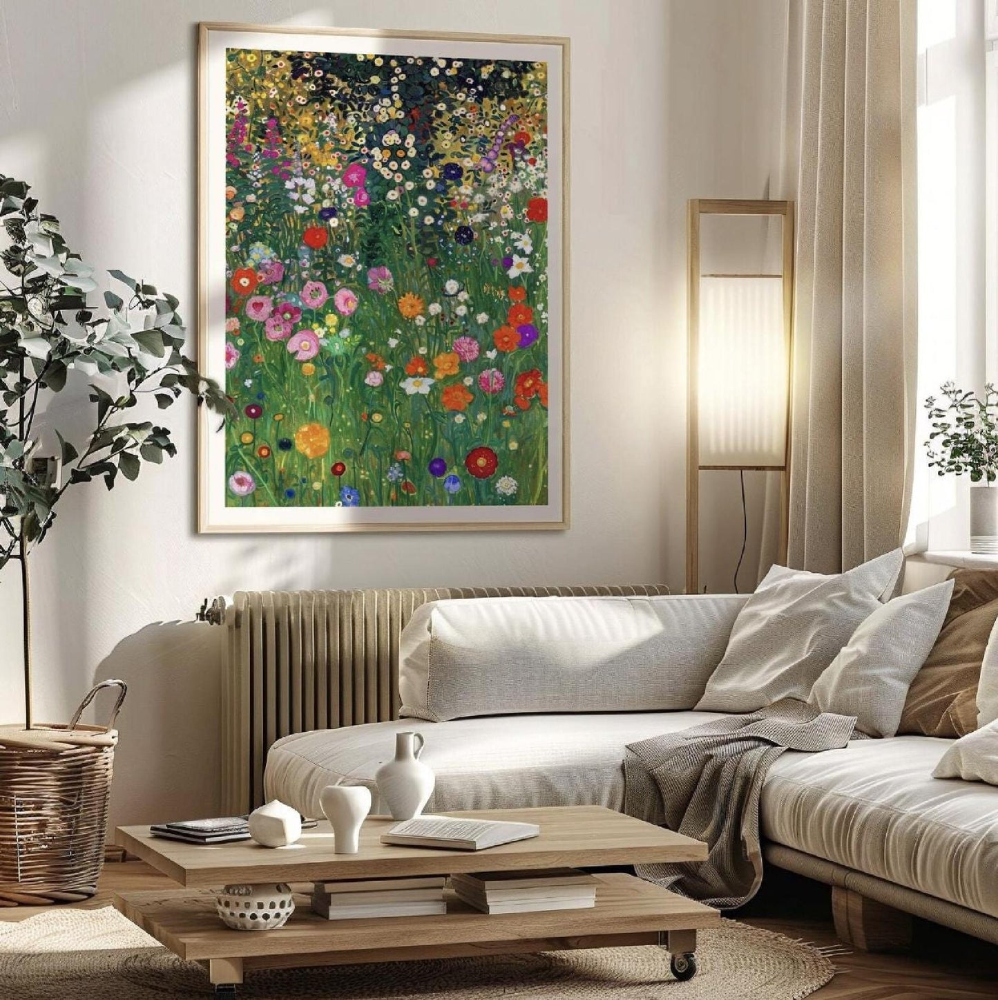 Gustav Klimt Poster, Farm Garden Print, Art Nouveau Landscape, Flower Field Art, Gold Wall Decor, Museum Quality, Unframed Print