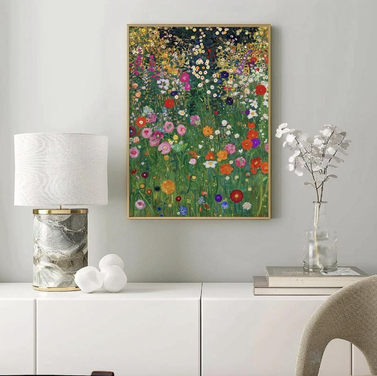 Gustav Klimt Poster, Farm Garden Print, Art Nouveau Landscape, Flower Field Art, Gold Wall Decor, Museum Quality, Unframed Print