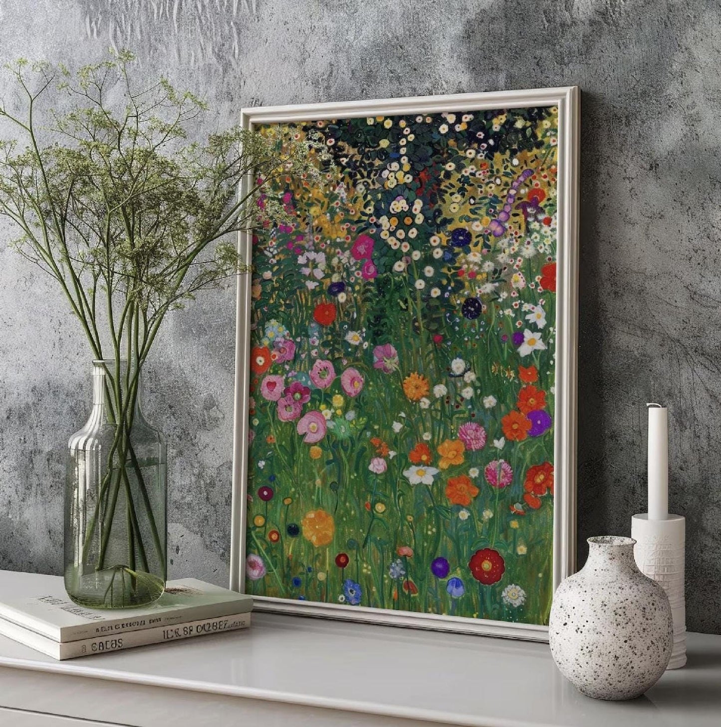 Gustav Klimt Poster, Farm Garden Print, Art Nouveau Landscape, Flower Field Art, Gold Wall Decor, Museum Quality, Unframed Print