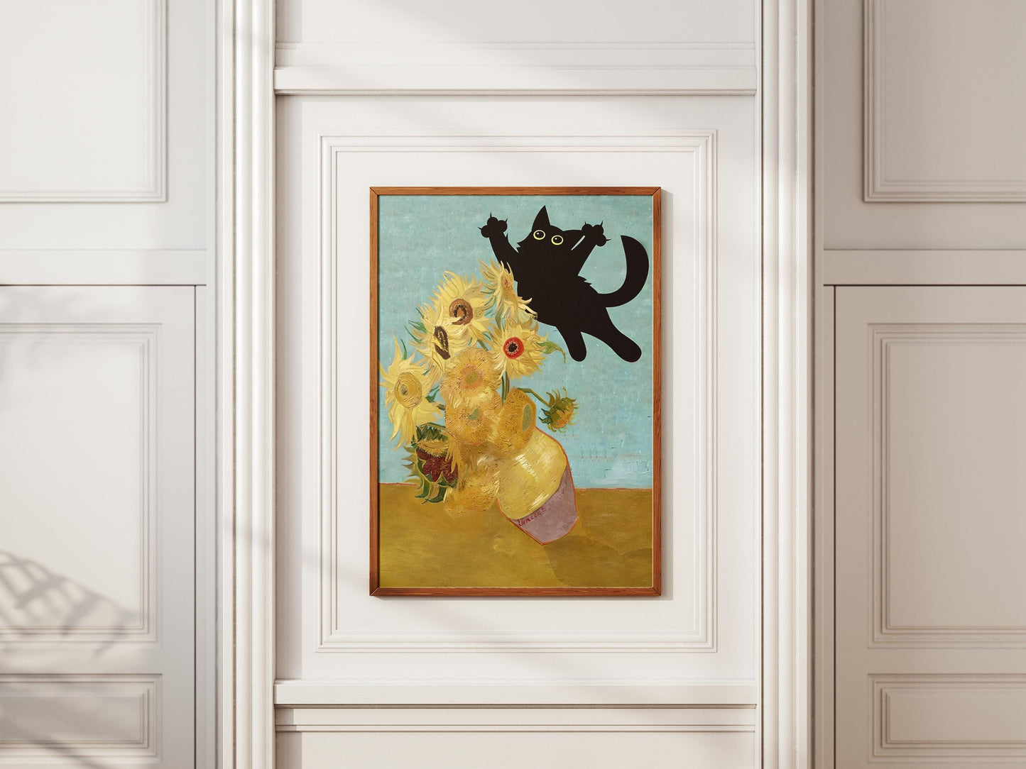Cat Print Wall Art Poster - Van Gogh Sunflowers Still Life Funny Gift for Cat Lovers, Unique Home Decor, Poster Print