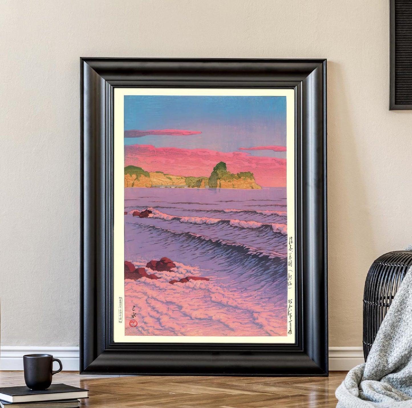 Japanese Poster Kawase Hasui Woodblock Art Morning Sea at Shiribeshi Japandi Decor Ocean Wall Art Print