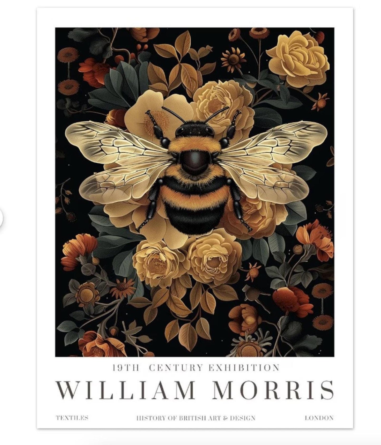 William Morris Print Vintage Wall Art Poster Bumble Bee Textiles Art Exhibition Vintage Poster