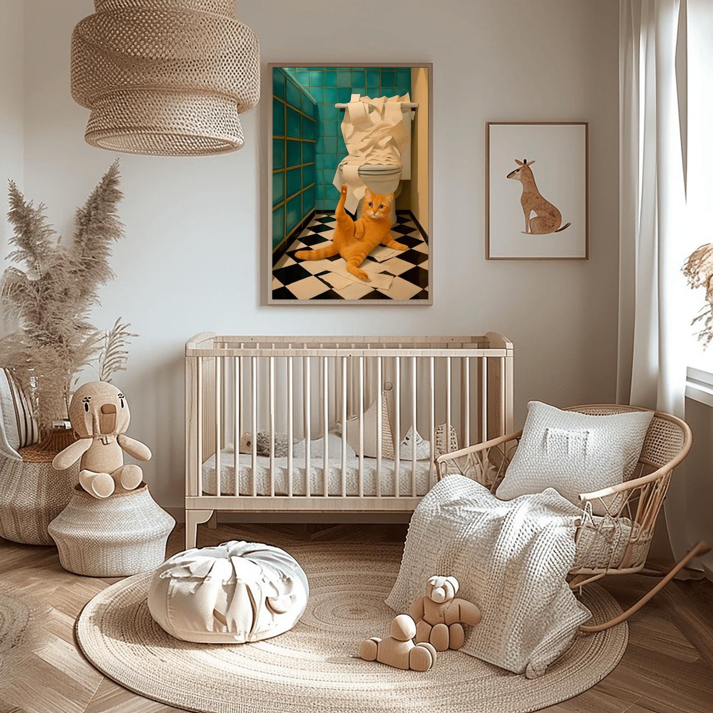 Bathroom Cat Print Funny Poster Wall Decor Pooping Print Toilet Wall Art , Poster Art