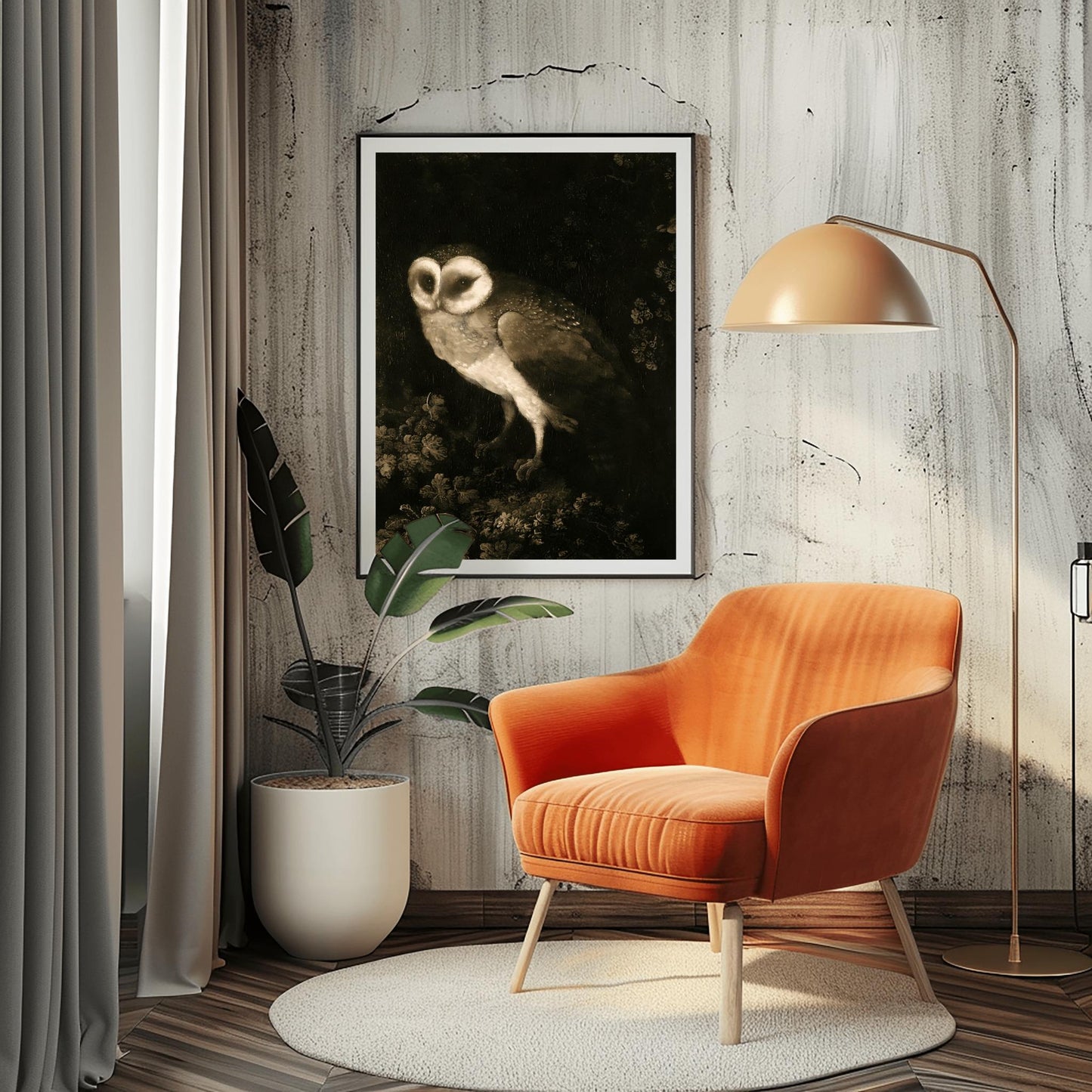 Antique Owl Painting, Vintage Animal Wall Art, Dark Academia Print, Moody Rustic Bird, Poster Print, Aesthetic Folk Art