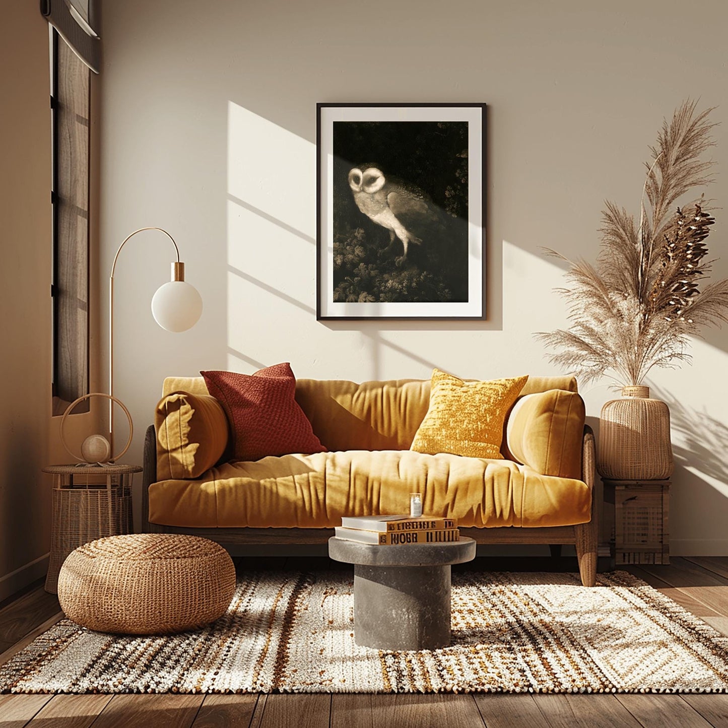 Antique Owl Painting, Vintage Animal Wall Art, Dark Academia Print, Moody Rustic Bird, Poster Print, Aesthetic Folk Art