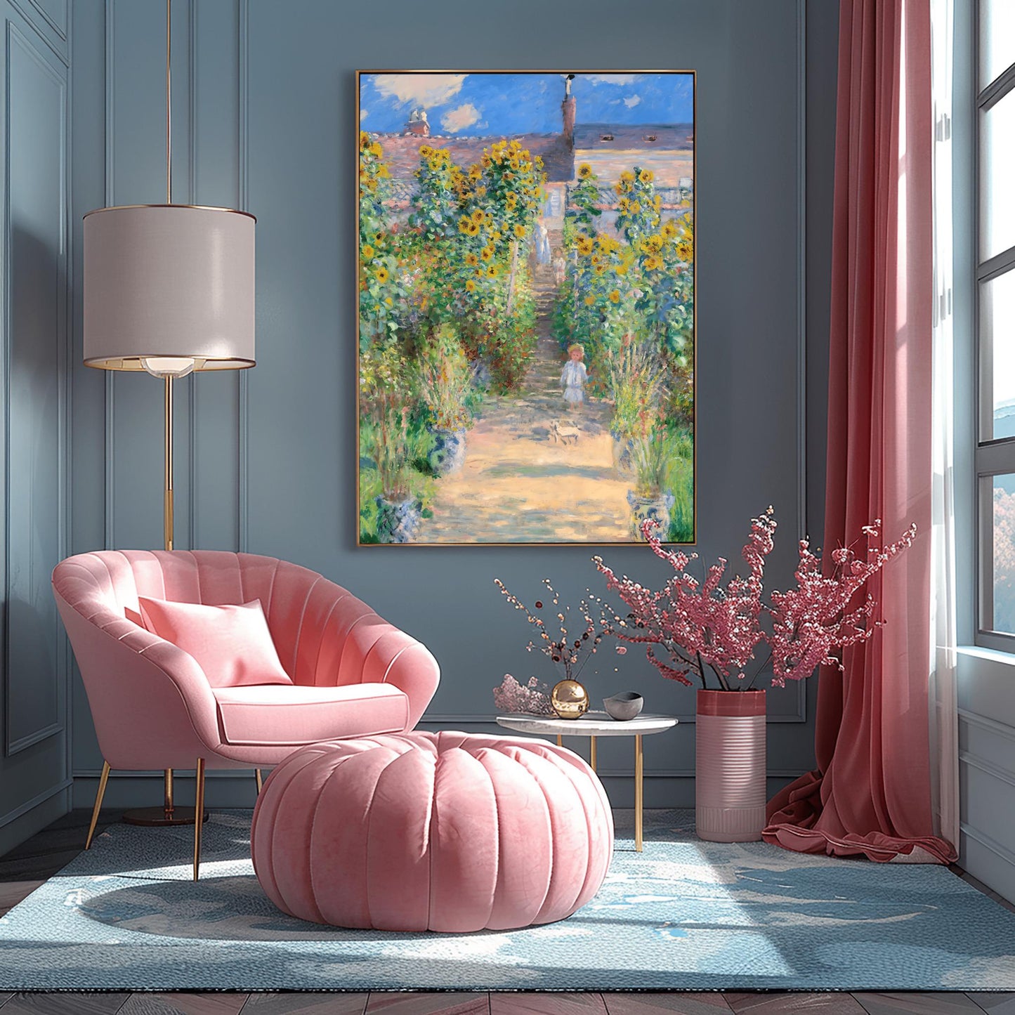 Claude Monet Garden at Vetheuil | Impressionist Landscape Painting | Garden Print | Sunflower Print | Monet Wall Art | Poster Print