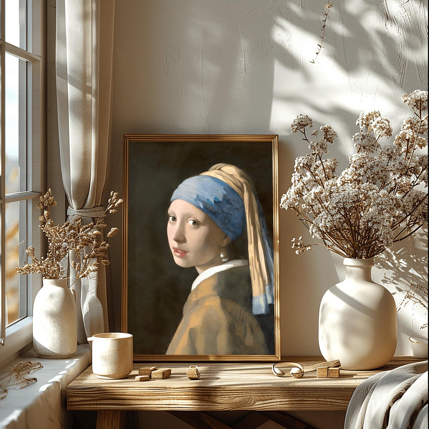 Girl with a Pearl Earring by Johannes Vermeer | Dutch Baroque Painting | Vintage Woman Portrait Print | Poster Wall Art