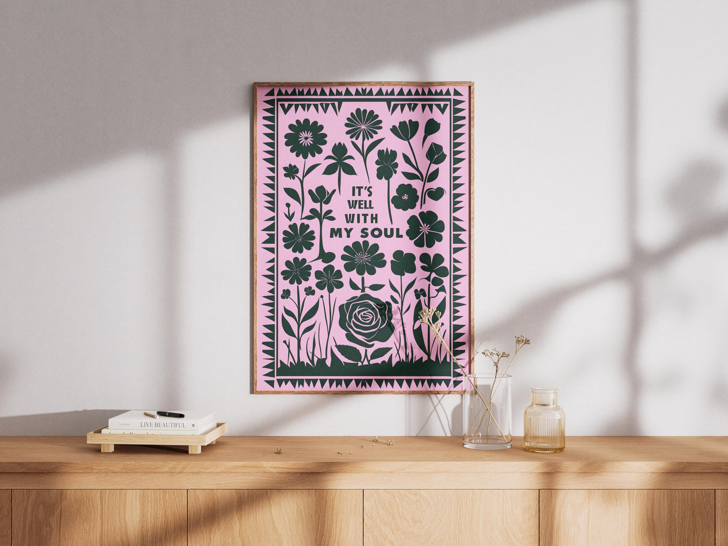 Forest Green It Is Well Print – Christian Wall Art Poster, Living Room & Kitchen Decor, Inspirational Faith Illustration