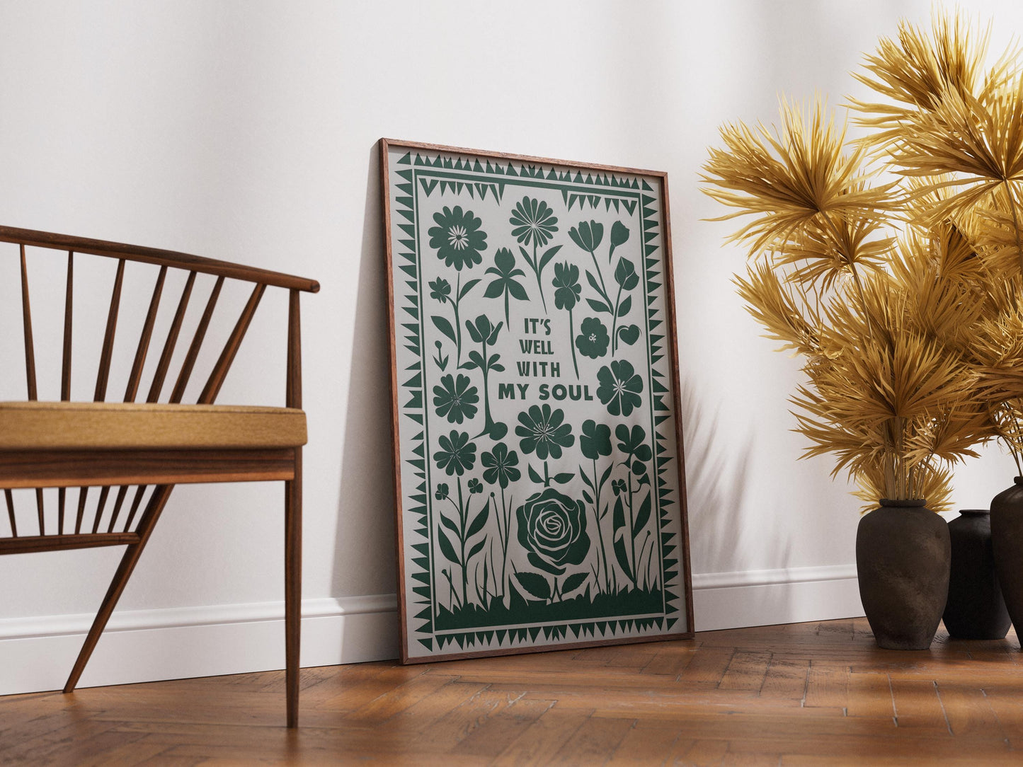 Forest Green It Is Well Print – Christian Wall Art Poster, Living Room & Kitchen Decor, Inspirational Faith Illustration
