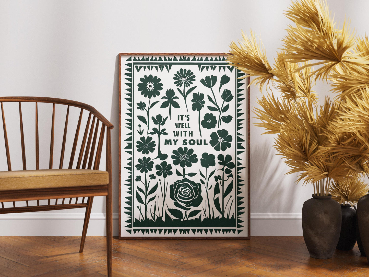 Forest Green It Is Well Print – Christian Wall Art Poster, Living Room & Kitchen Decor, Inspirational Faith Illustration