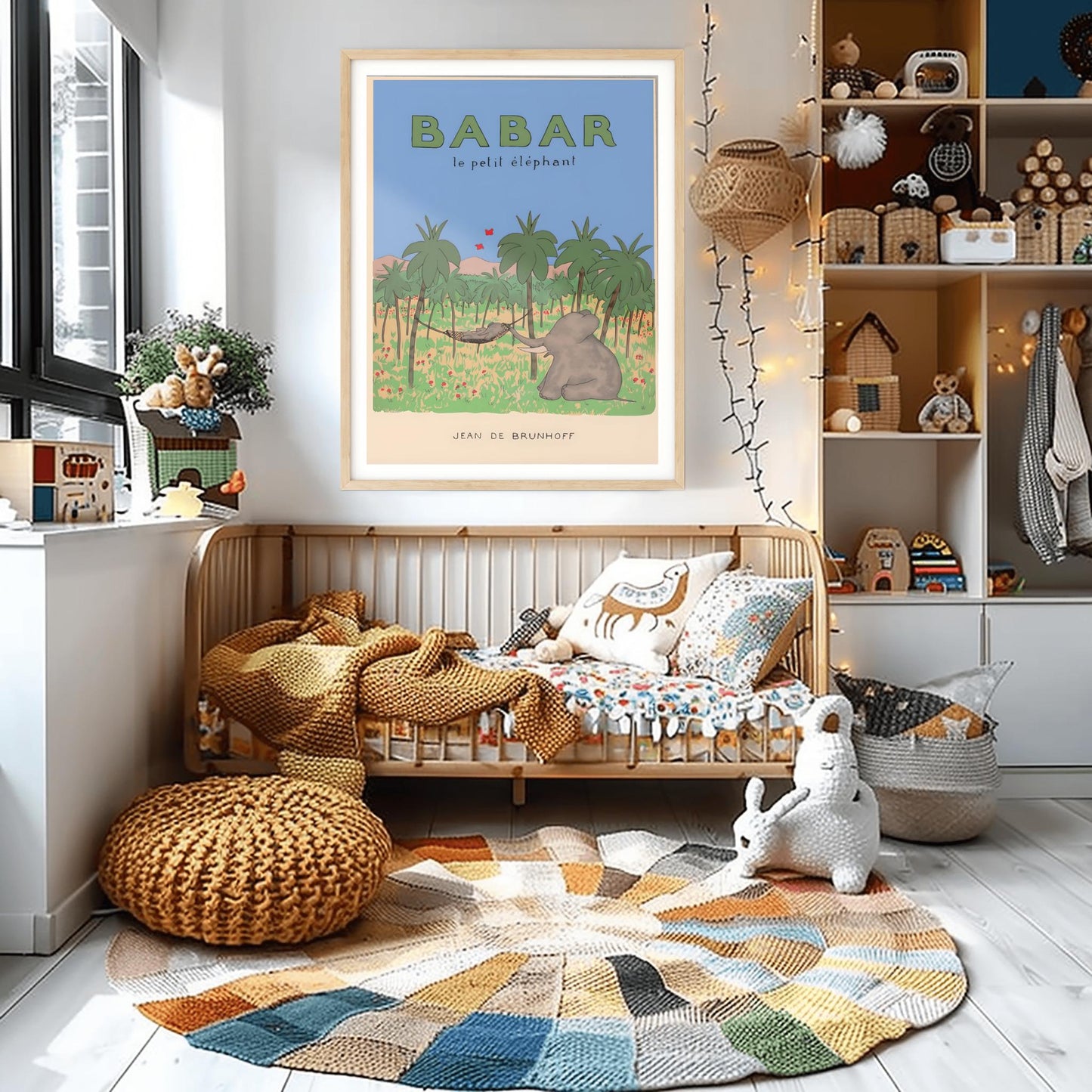 Babar The Elephant Wall Art, Neutral Nursery Decor, Kids Gift, Retro Illustration Print, Quote Baby Room, Physical Poster Print, Shower Gift