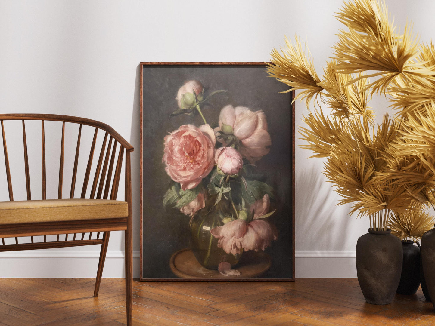 Moody Pink Peonies Painting Print | Vintage Floral Print | Flower Art | Poster Print | Giclée Print | Fine Art Print | Large Wall Art Print