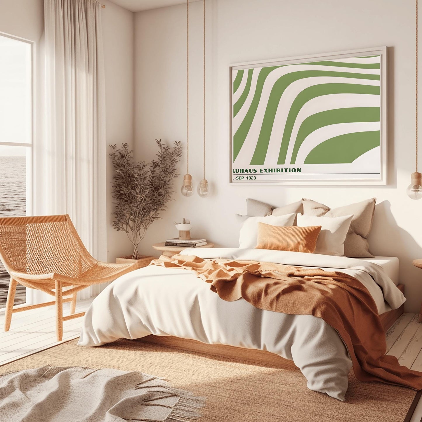 Sage Green Horizontal Bauhaus Poster Print | Mid Century Modern Minimalist Abstract Wall Art | Geometric Exhibition Living Room Above Bed