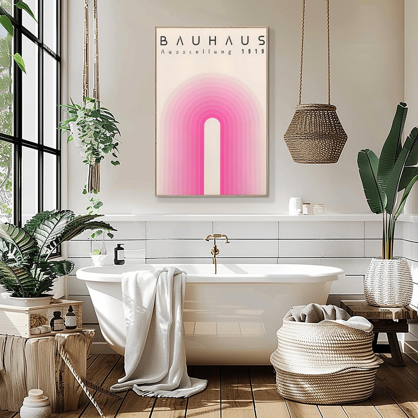 Pink Bauhaus Exhibition Poster, Bauhaus Ausstellung Art Print, Geometric Art Print, Minimalist Wall Decor, Mid Century Modern Wall Art