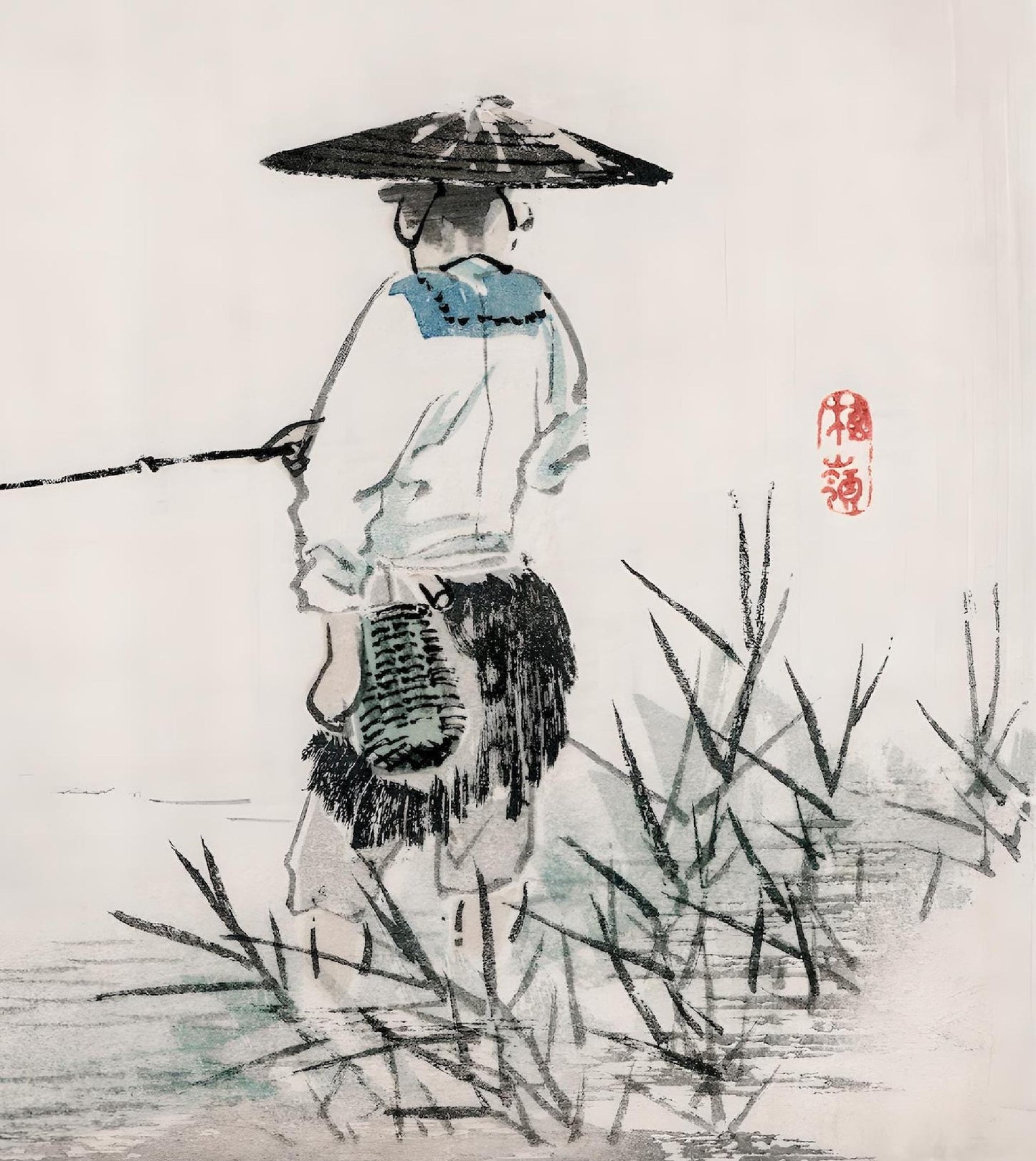 Japanese Animal Art Kōno Bairei Fisherman Sumi-e Print | Zen Wall Decor | Traditional Asian Nature Poster