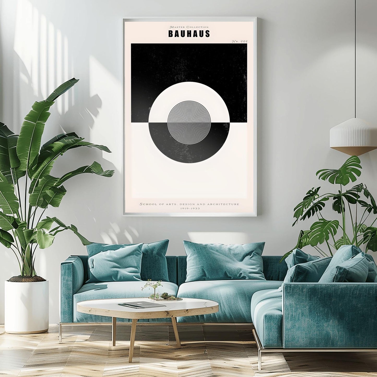 Minimalist Bauhaus Poster | Black & White Geometric Art | Mid Century Modern Wall Decor | Abstract Circle Print | School of Arts Design
