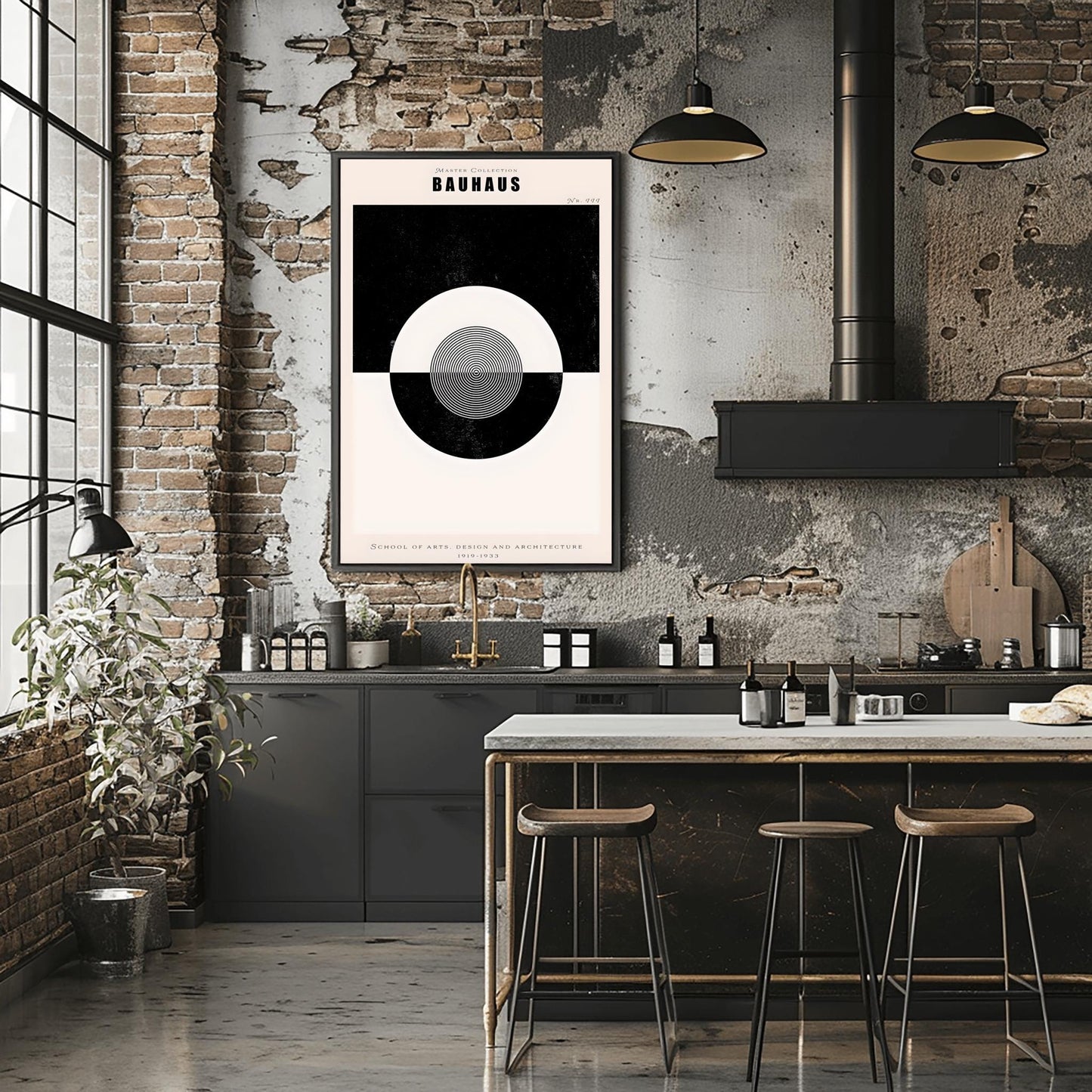 Minimalist Bauhaus Poster | Black & White Geometric Art | Mid Century Modern Wall Decor | Abstract Circle Print | School of Arts Design