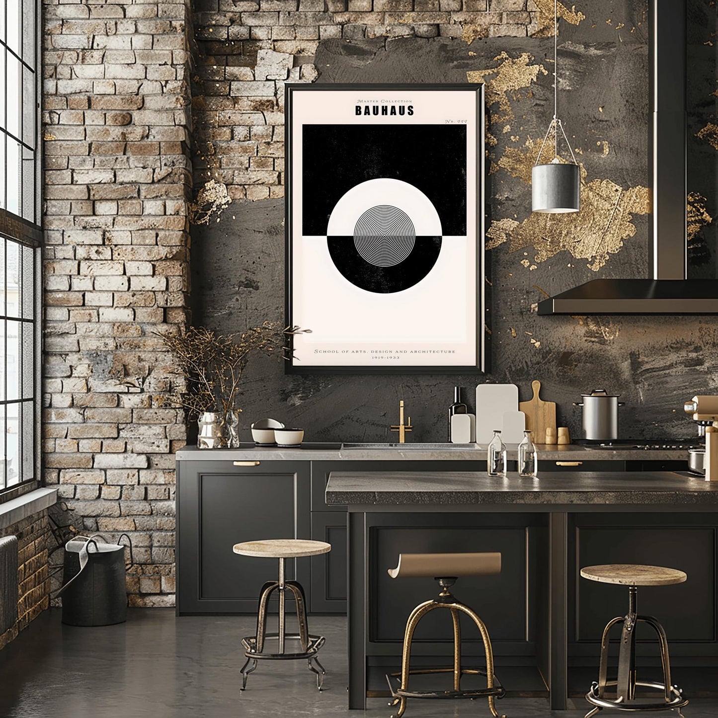 Minimalist Bauhaus Poster | Black & White Geometric Art | Mid Century Modern Wall Decor | Abstract Circle Print | School of Arts Design