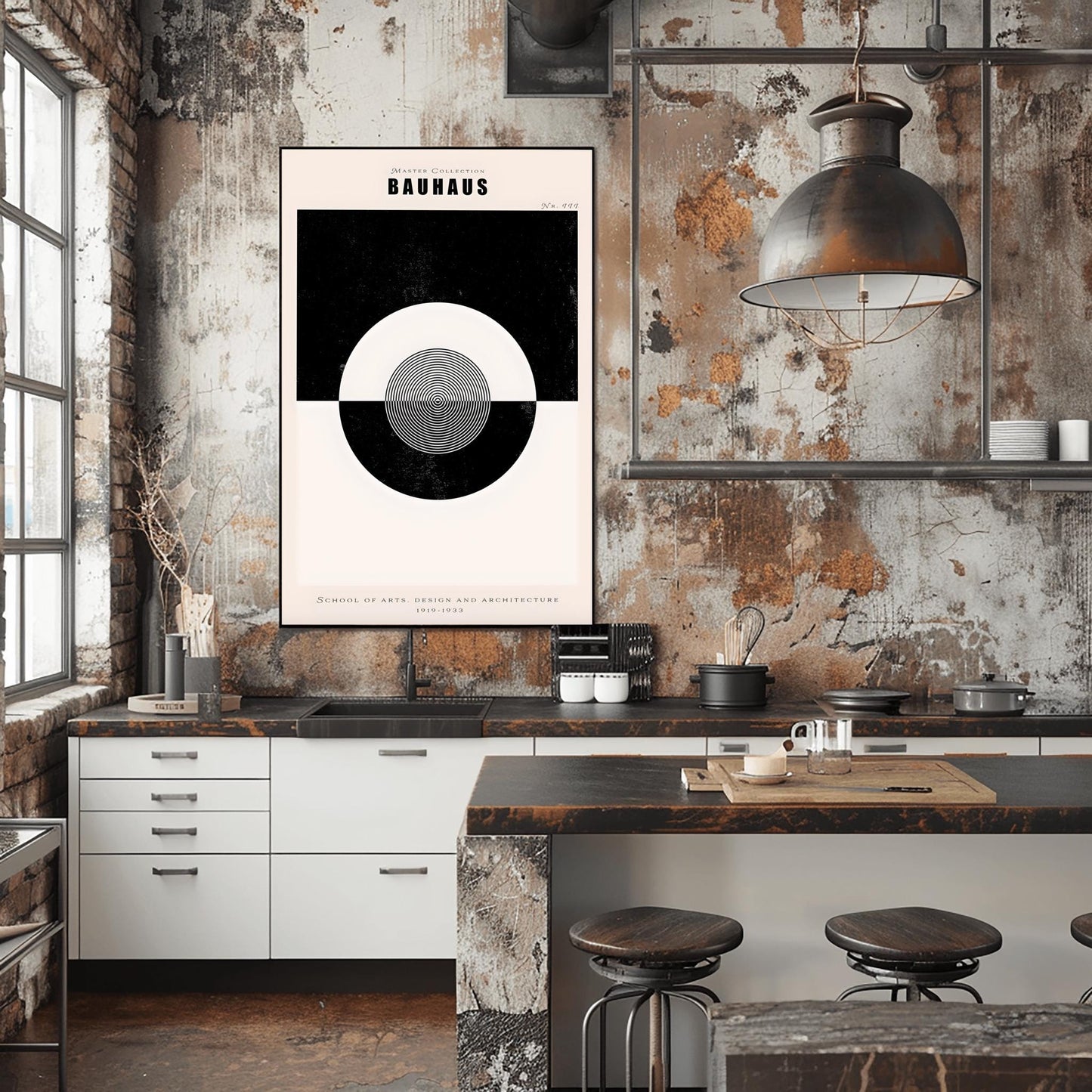 Minimalist Bauhaus Poster | Black & White Geometric Art | Mid Century Modern Wall Decor | Abstract Circle Print | School of Arts Design