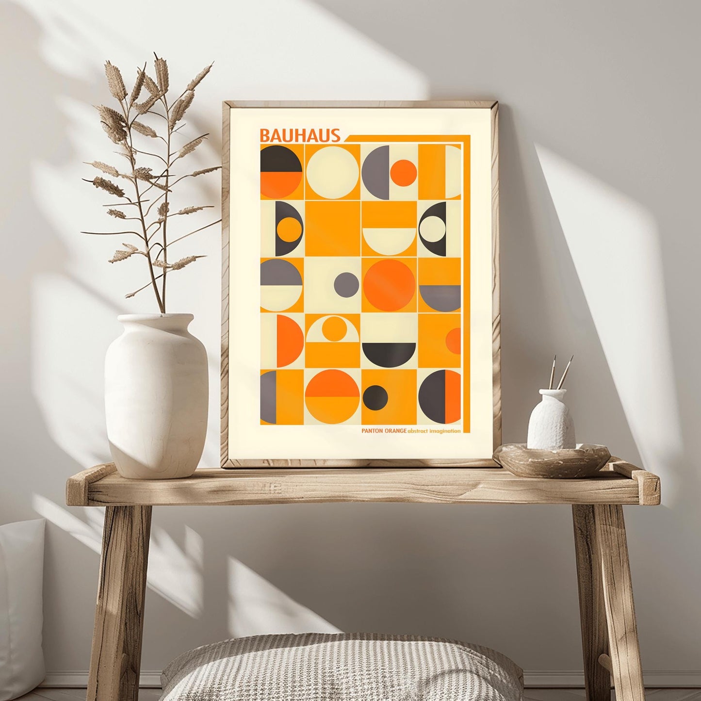 Orange Bauhaus Poster | Geometric Abstract Art Print | Mid Century Grid Wall Art | Modernist Design | Abstract Imagination Typography