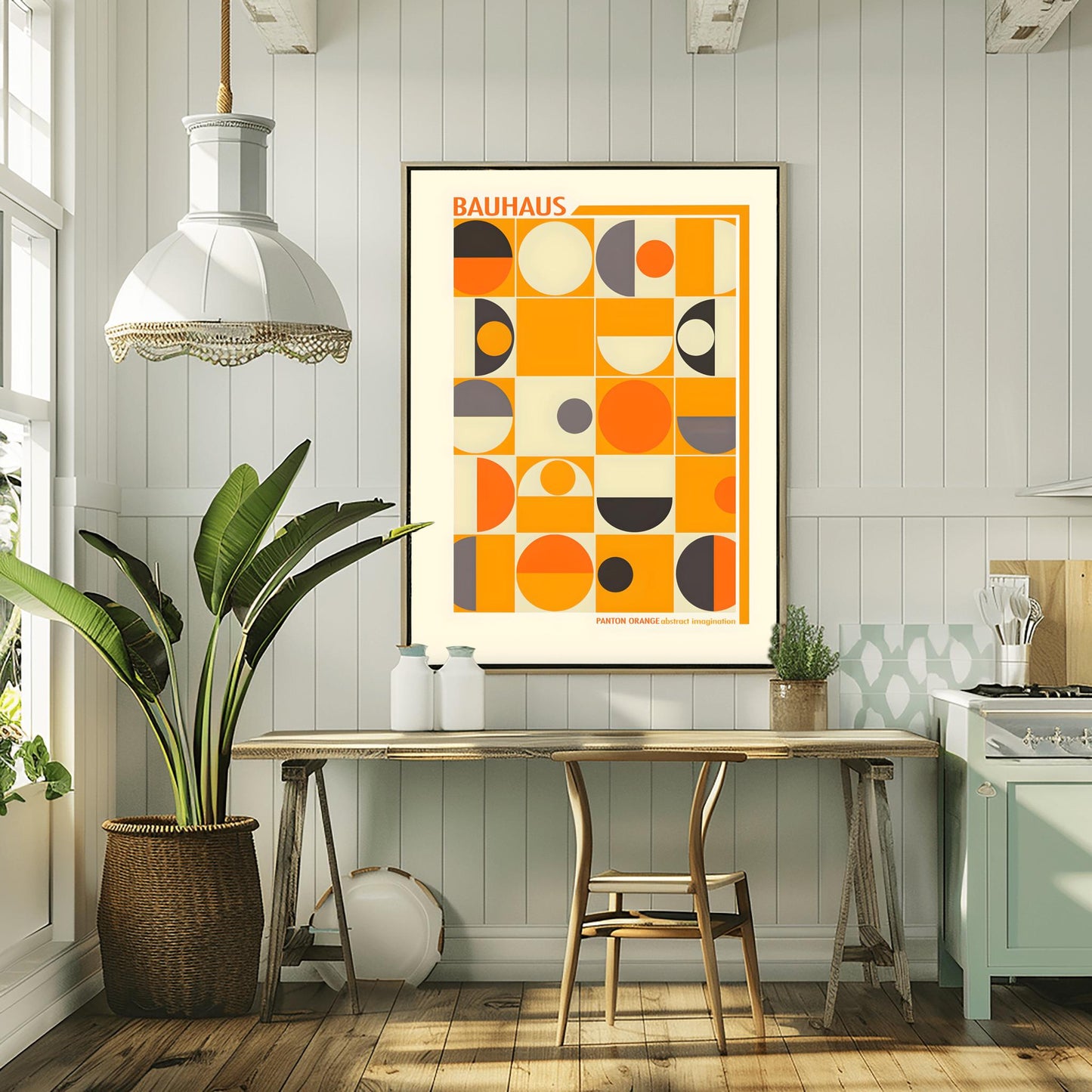 Orange Bauhaus Poster | Geometric Abstract Art Print | Mid Century Grid Wall Art | Modernist Design | Abstract Imagination Typography