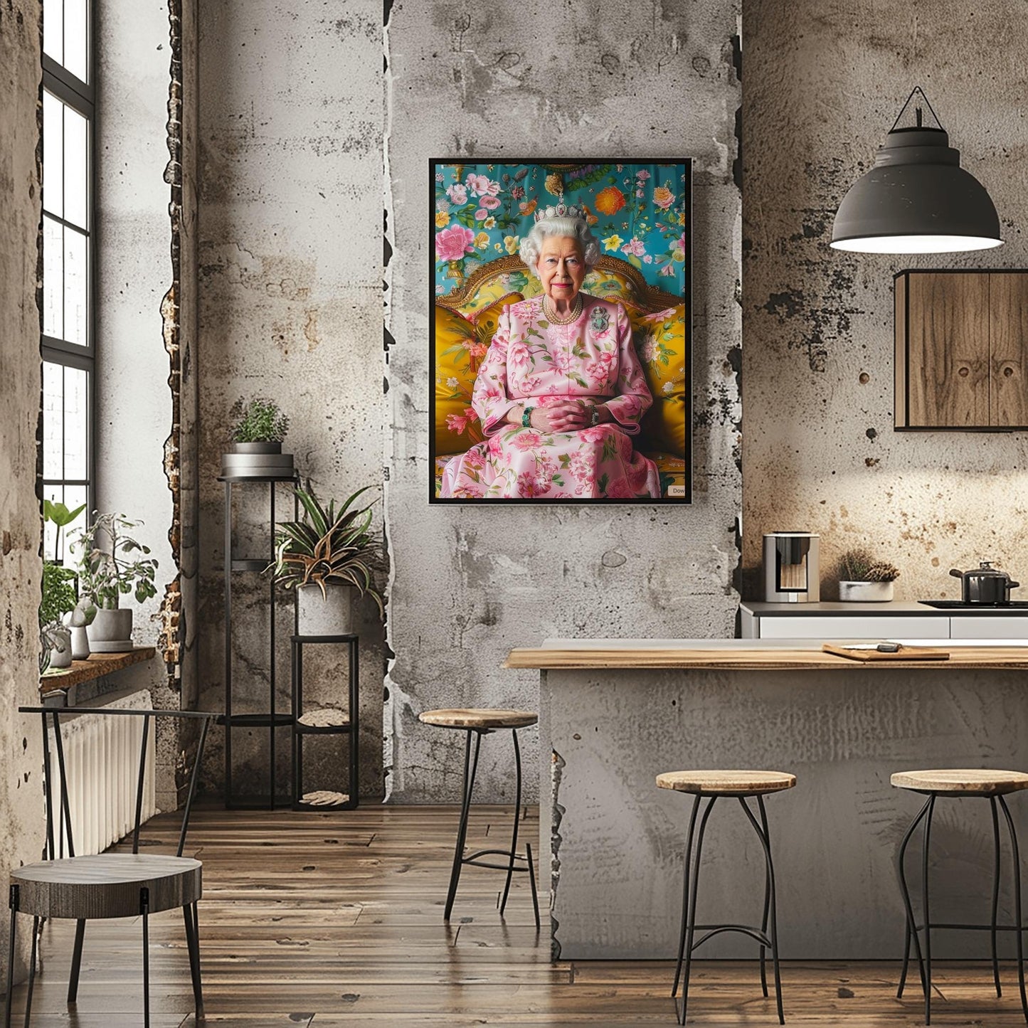 Queen Elizabeth II Portrait Print | Regal Floral Wall Art | Royal Art Decor | Elegant British Monarch Poster | Fine Art Tribute