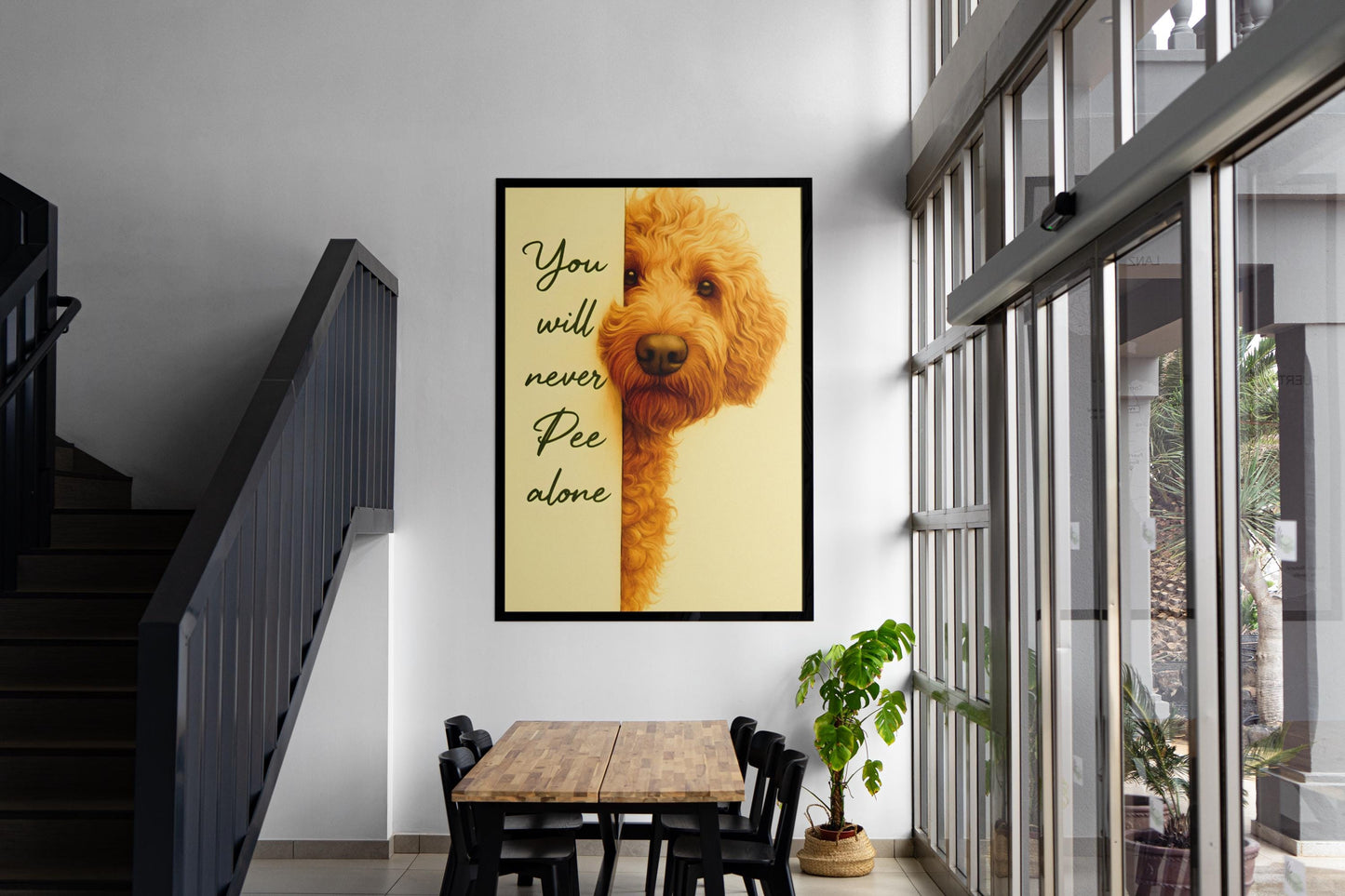 Funny Goldendoodle Bathroom Art, "You Will Never Pee Alone" Print, Dog Lover Gift, Humorous Pet Wall Decor, Golden Doodle Poster, Poster