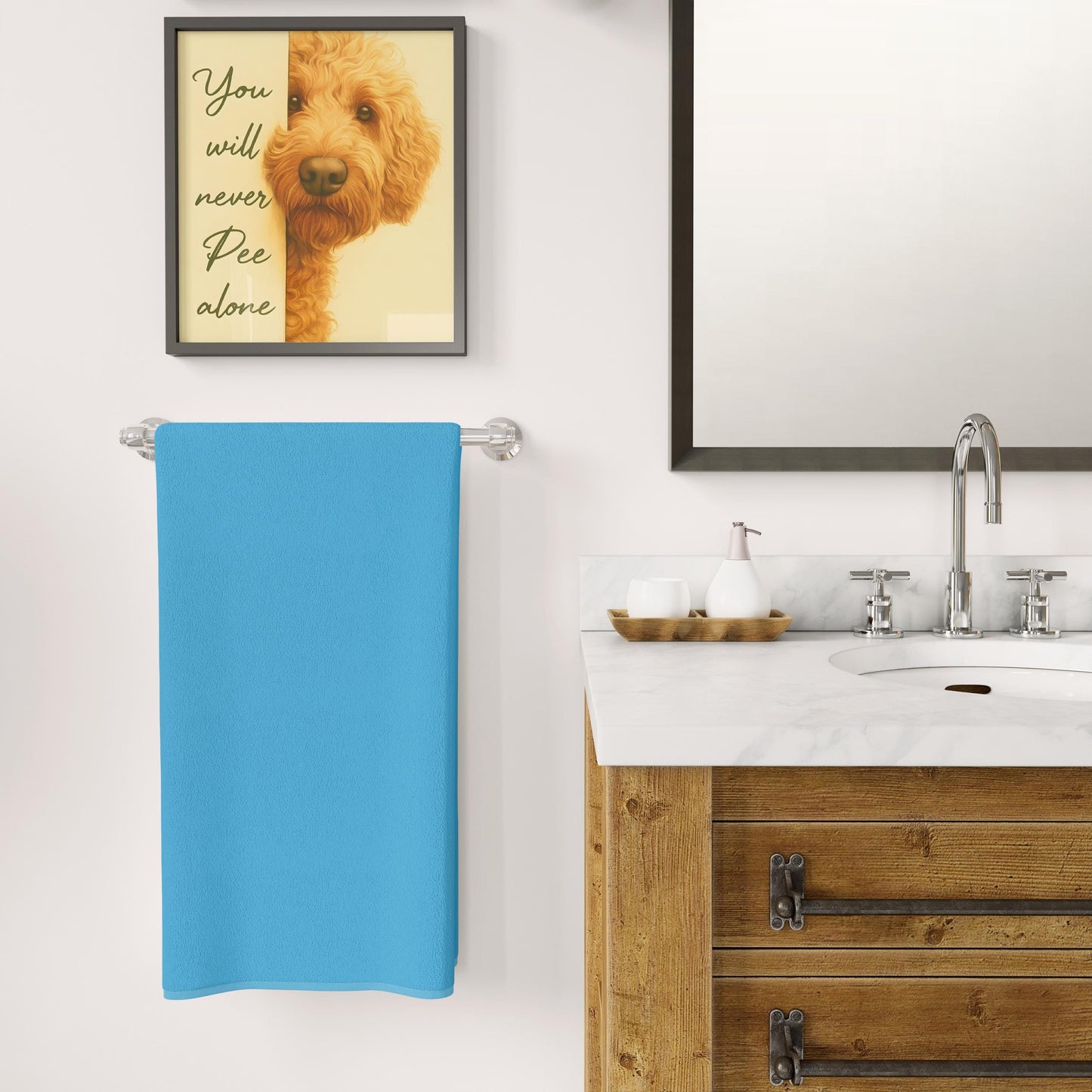 Funny Goldendoodle Bathroom Art, "You Will Never Pee Alone" Print, Dog Lover Gift, Humorous Pet Wall Decor, Golden Doodle Poster, Poster