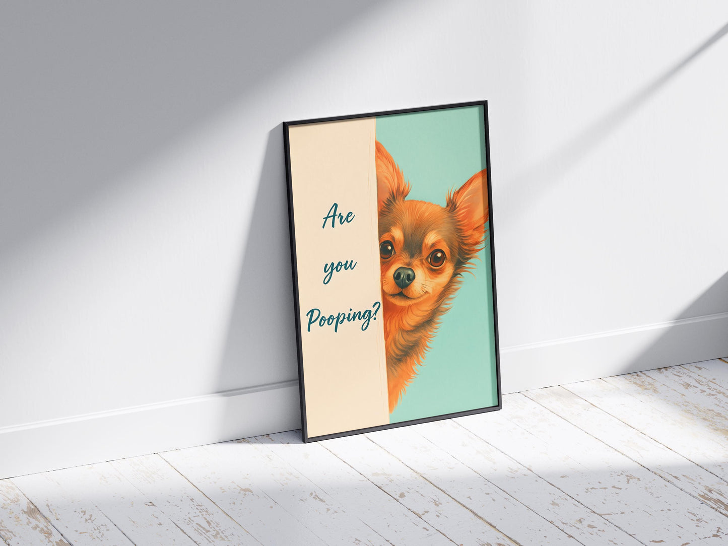 Are You Pooping? Funny Chihuahua Print, Dog Bathroom Art, Humorous Toilet Decor, Custom Pet Gift, Chihuahua Lover, Black & White Poster