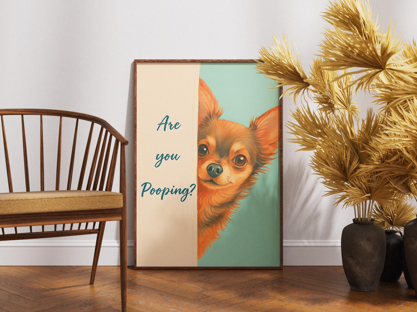Are You Pooping? Funny Chihuahua Print, Dog Bathroom Art, Humorous Toilet Decor, Custom Pet Gift, Chihuahua Lover, Black & White Poster