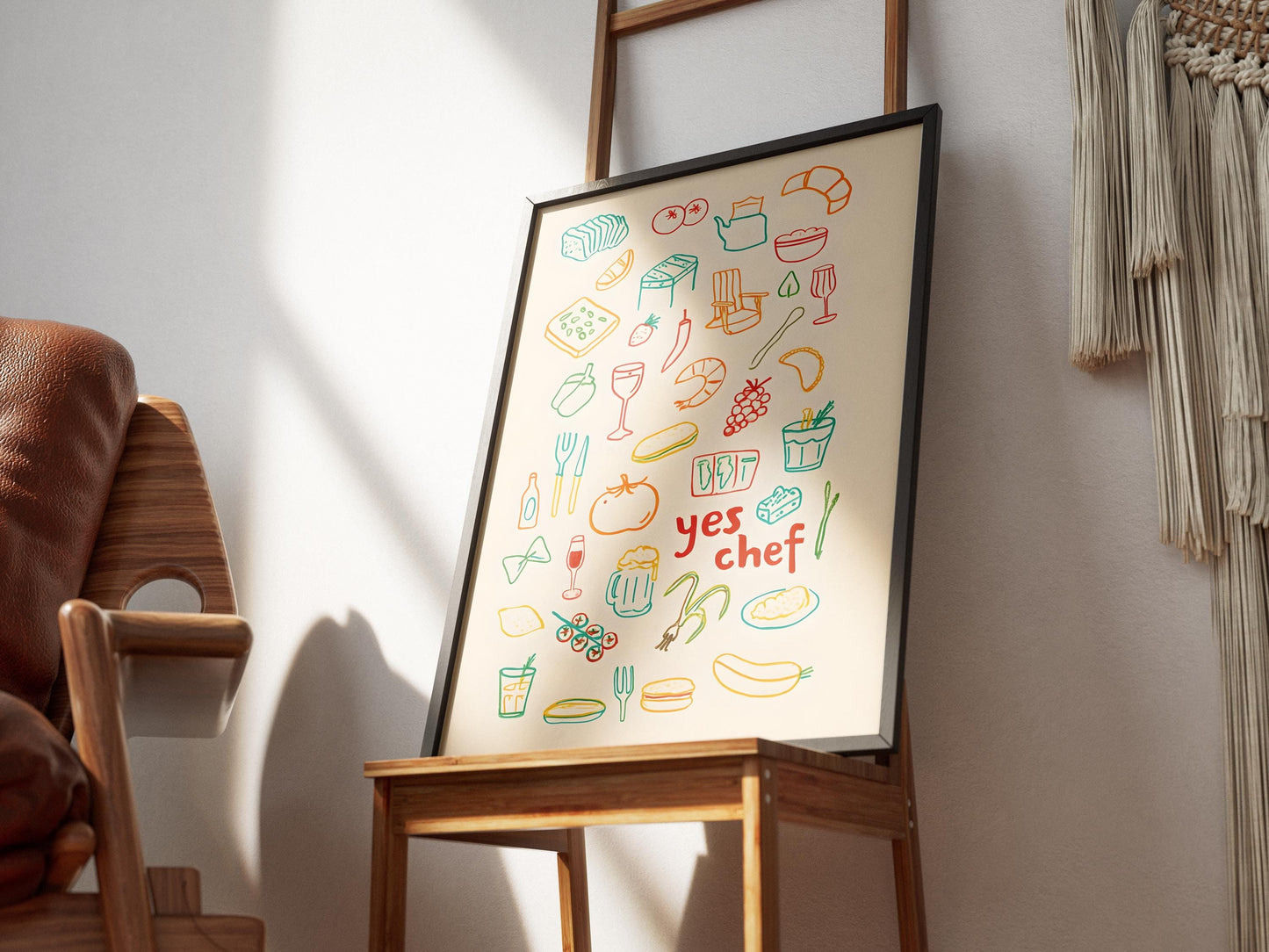 Yes Chef Print, Funny Kitchen Wall Art, Doodle Dog Poster, Minimalist Dining Room Decor, Chef Gift, Girly Apartment Art