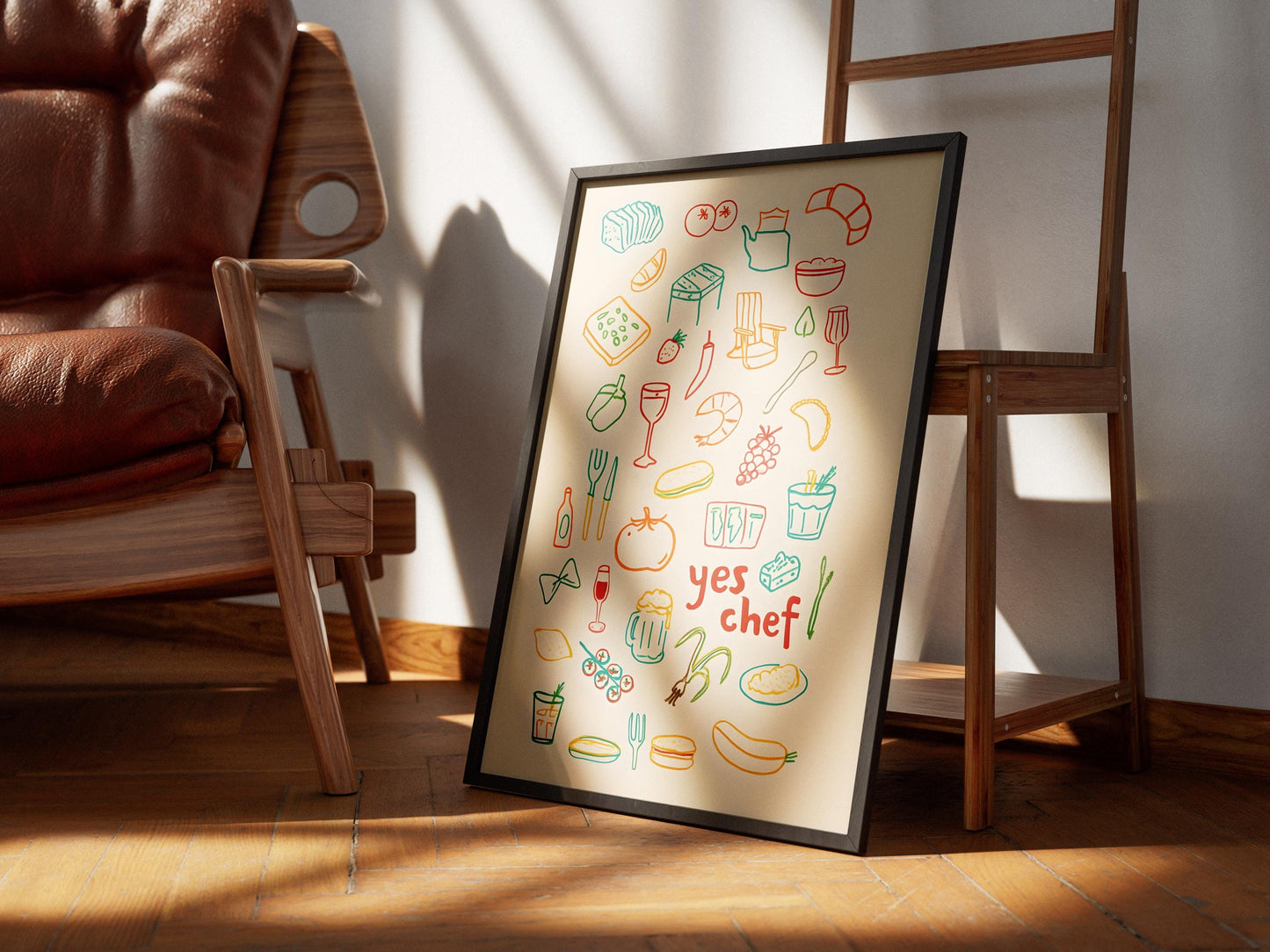 Yes Chef Print, Funny Kitchen Wall Art, Doodle Dog Poster, Minimalist Dining Room Decor, Chef Gift, Girly Apartment Art