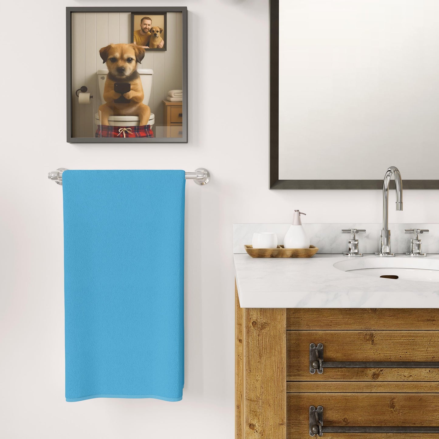 Border Terrier On Toilet Print, Funny Dog Bathroom Art, Humorous Pet Loo Decor, Dog Texting Phone, Terrier Lover Gift, Animal Wall Art