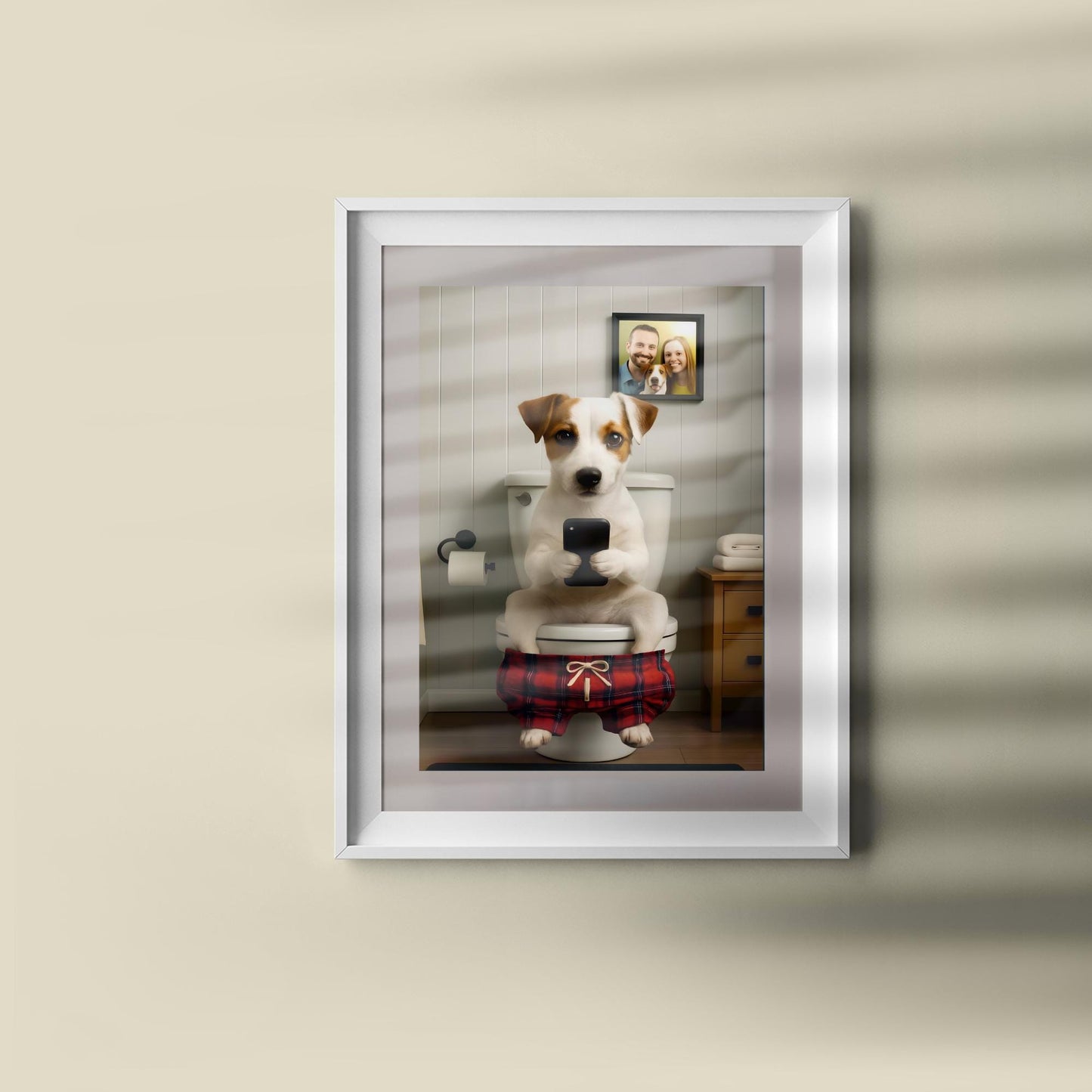 Border Terrier Toilet Art Funny Bathroom Print Dog on Phone Gift for Terrier Lovers Animal Loo Decor