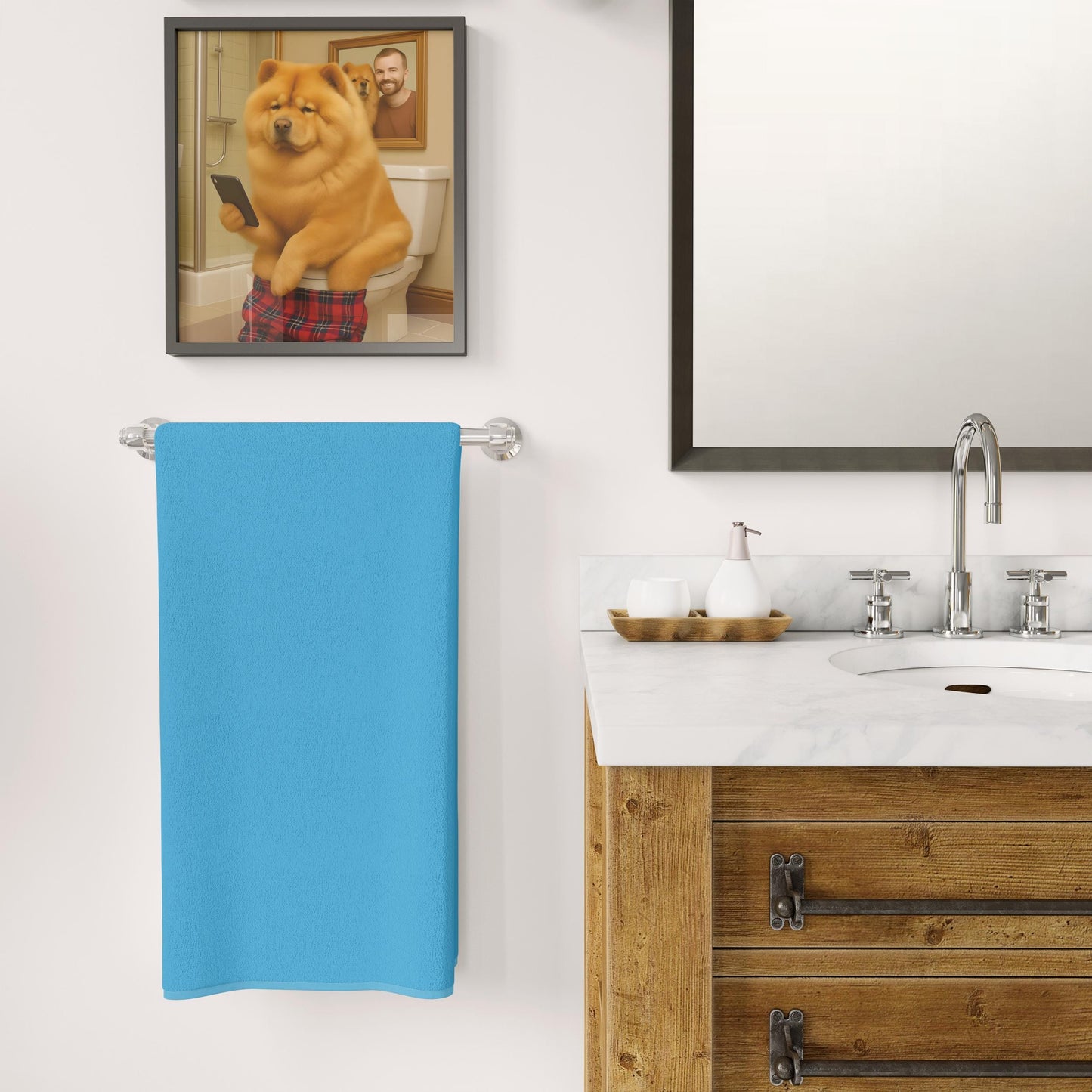 Chow Toilet Art Print – Funny Dog on Toilet Bathroom Wall Decor, Humorous Pet Portrait Gift for Dog Lovers
