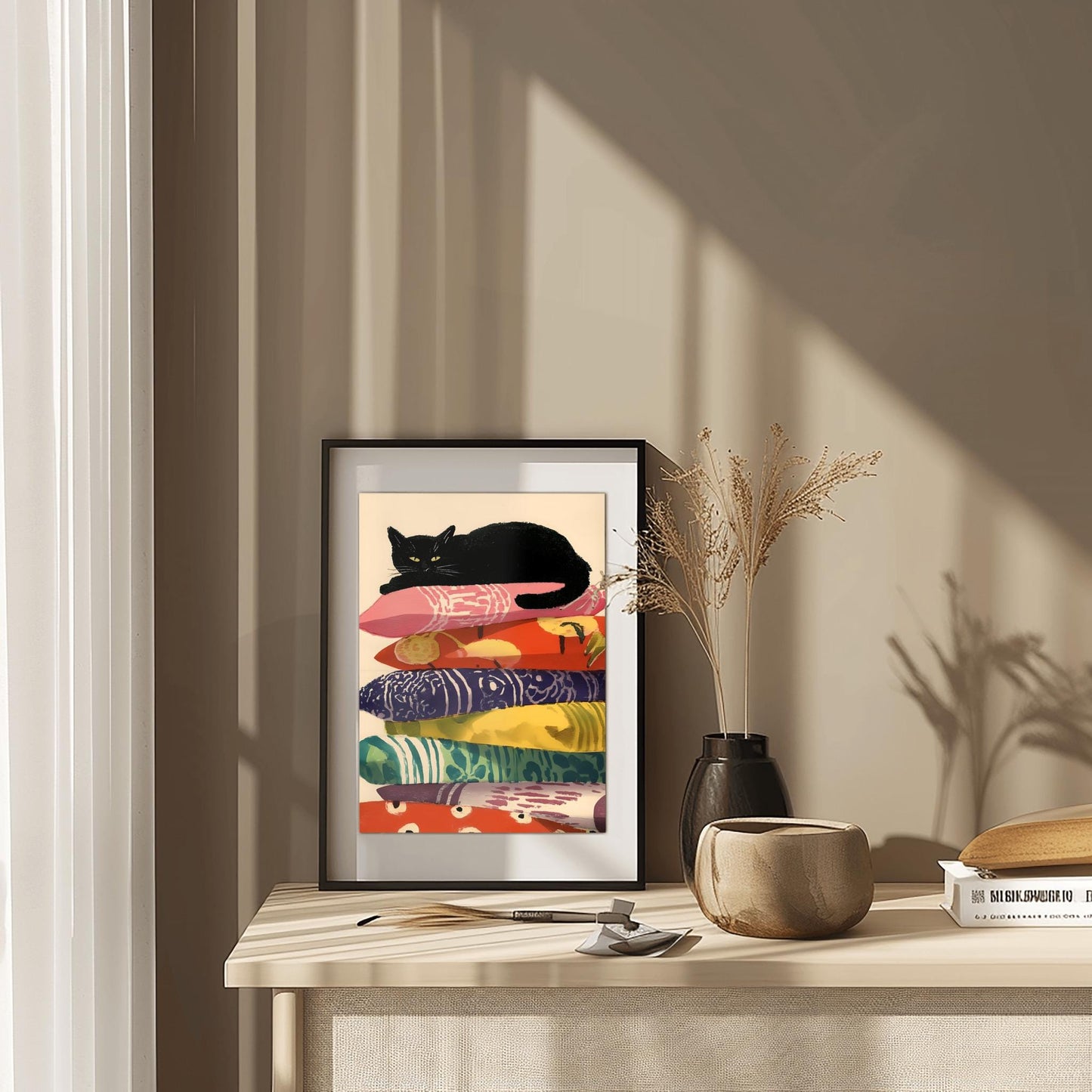 Matisse Art Print Funny Black Cat, Retro Funky Wall Decor, Colorful Mid Century Modern Cat Poster