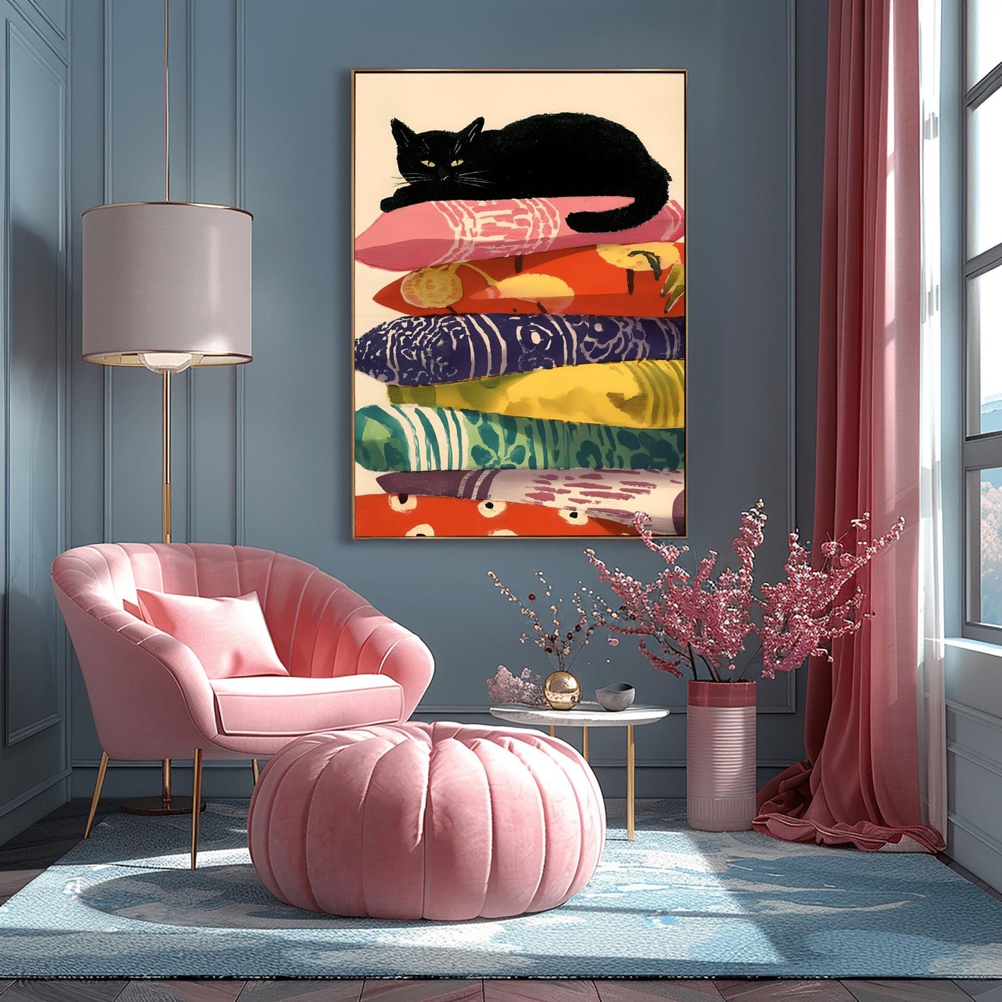 Matisse Art Print Funny Black Cat, Retro Funky Wall Decor, Colorful Mid Century Modern Cat Poster