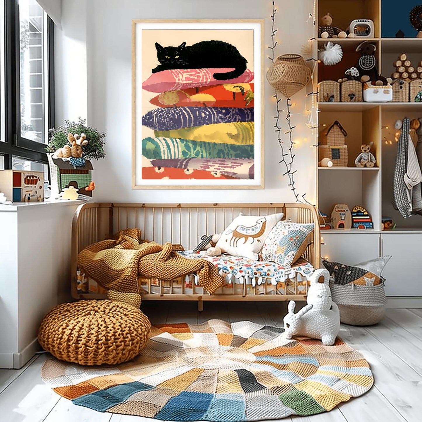 Matisse Art Print Funny Black Cat, Retro Funky Wall Decor, Colorful Mid Century Modern Cat Poster