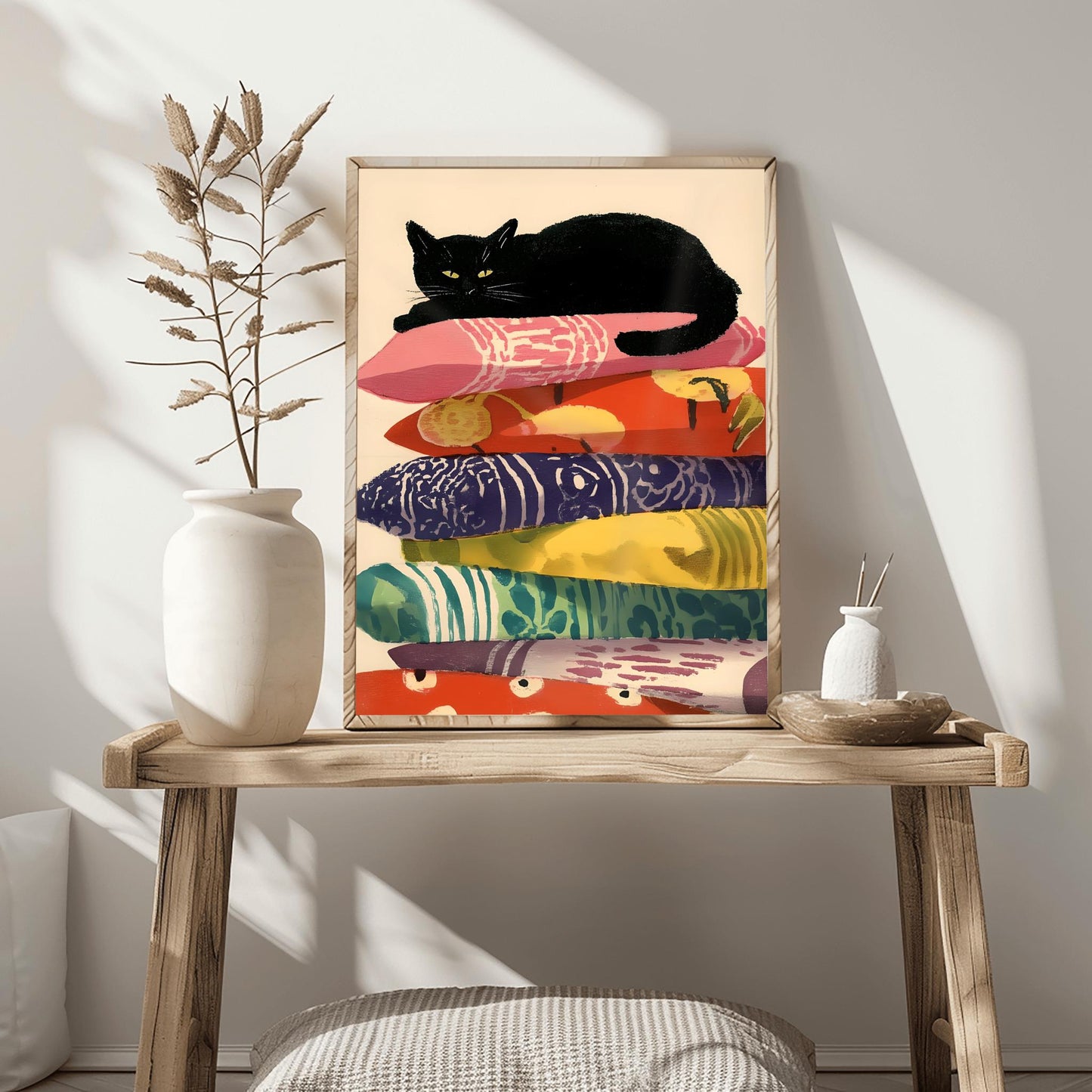 Matisse Art Print Funny Black Cat, Retro Funky Wall Decor, Colorful Mid Century Modern Cat Poster