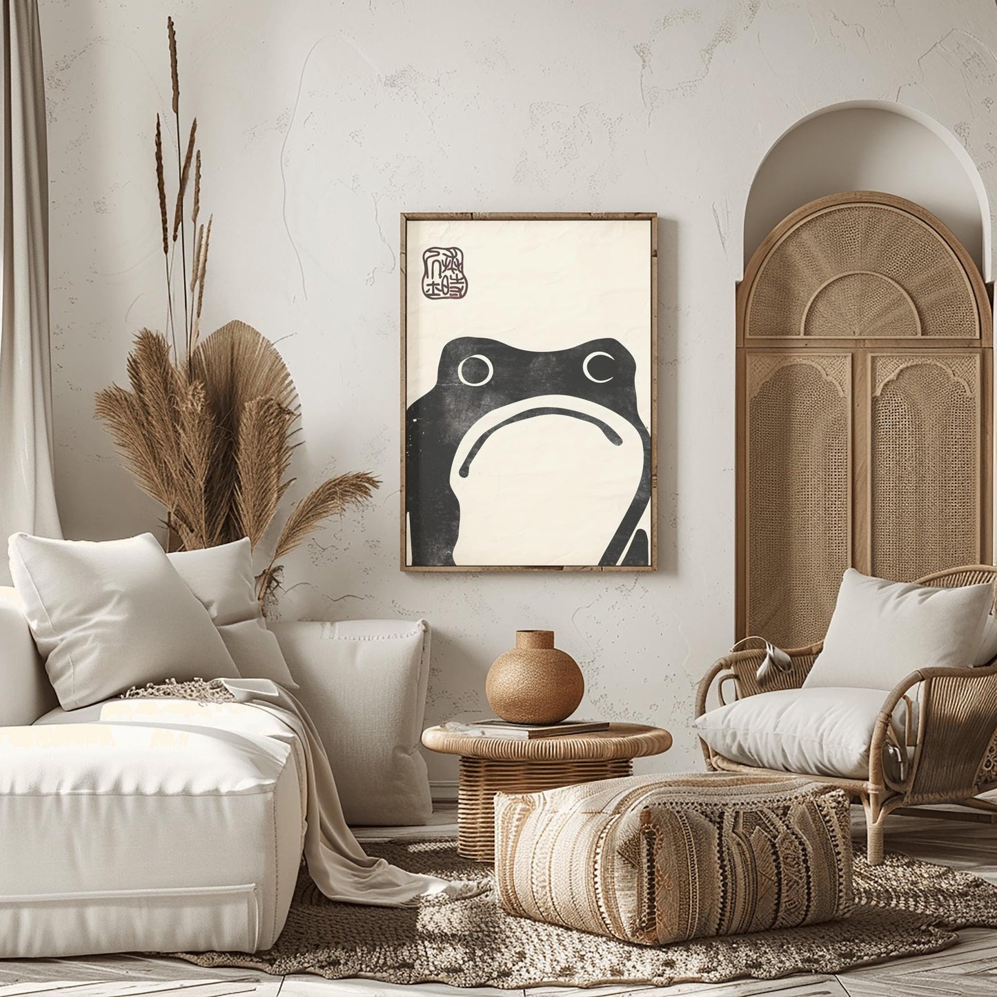 Matsumoto Hoji Zen Frog Print | Minimalist Japanese Sumi-e Art | Black Ink Frog Poster | Meditative Decor | Traditional Asian Wall Art