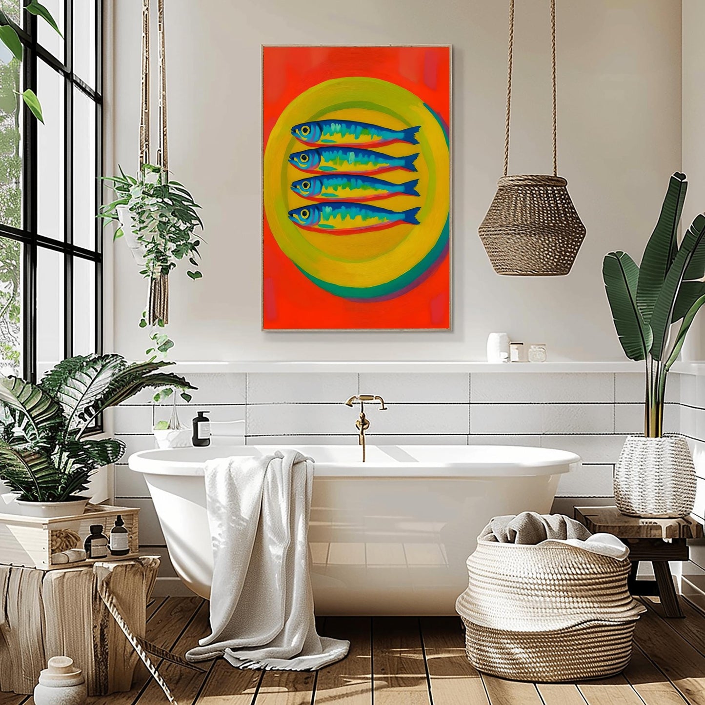 Sardine Oil Poster– Funky Fish Wall Art, Dopamine fish Decor, Oyster & Fisherman Aesthetic Print, Trendy Bathroom Prints, Fish Wall Art